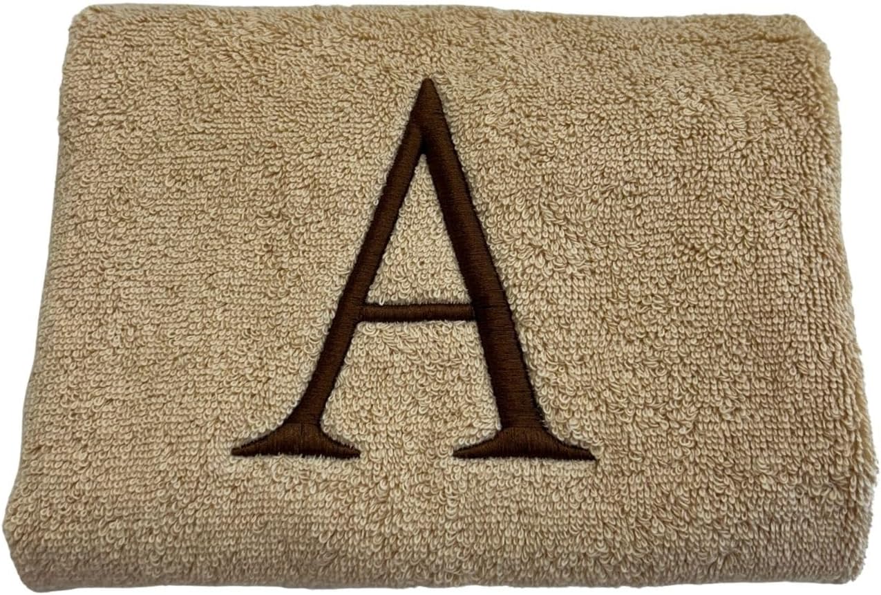 Beige with Brown Monogrammed Hand Towels for Bathroom - Set of 2 Letter M | Luxury Hotel Quality Initial Towels For