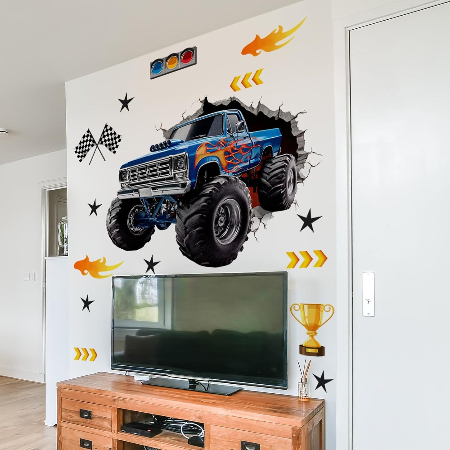 3D Wall Decals 3 Sheets Removable Car Wall Stickers Boys Bedroom Playroom Kids Room / Racing Car