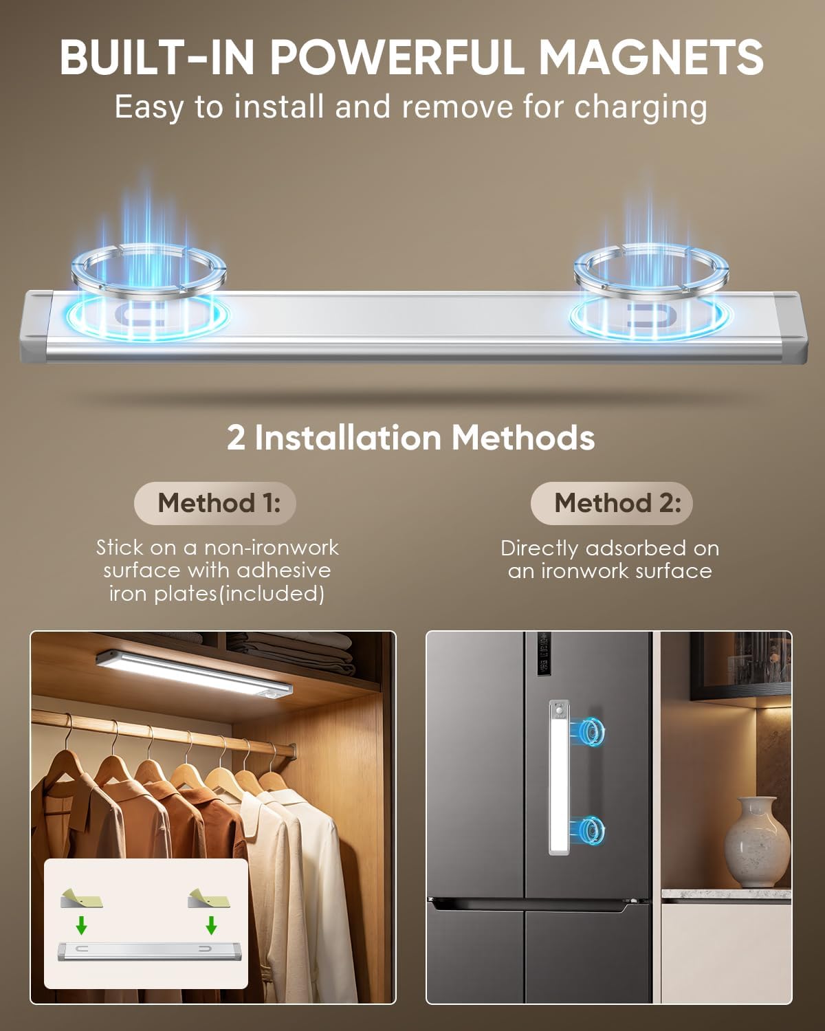 MCGOR 14.7inch Under Cabinet Lighting, Wireless Motion Sensor Light,5 Pack | 3 Color Temps, Rechargeable, 2200mAh