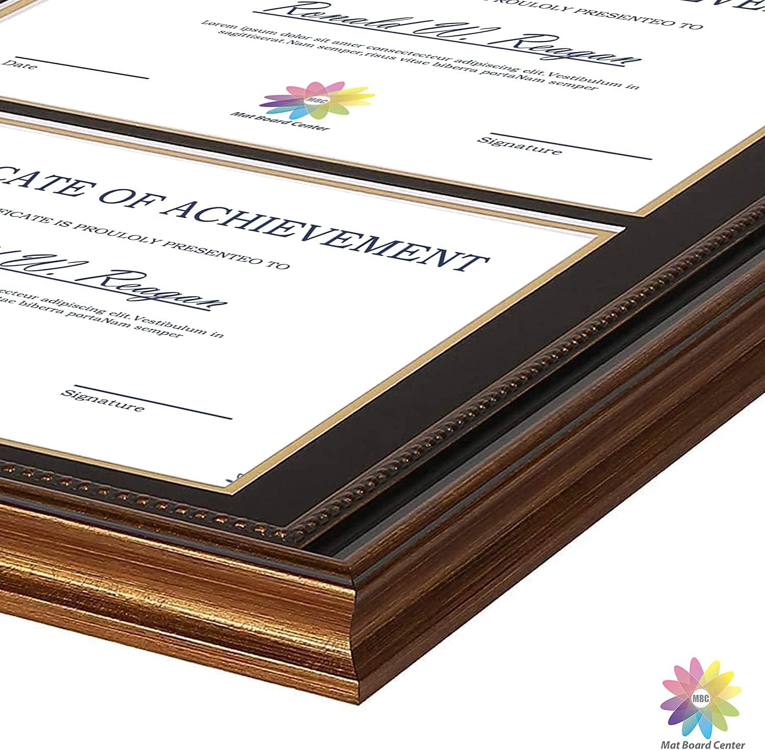 Mat Board Center 14x29 Triple Diploma Frame Holds Three 8.5x11 Certificates | Comes with Real Glass,Black Over Gold