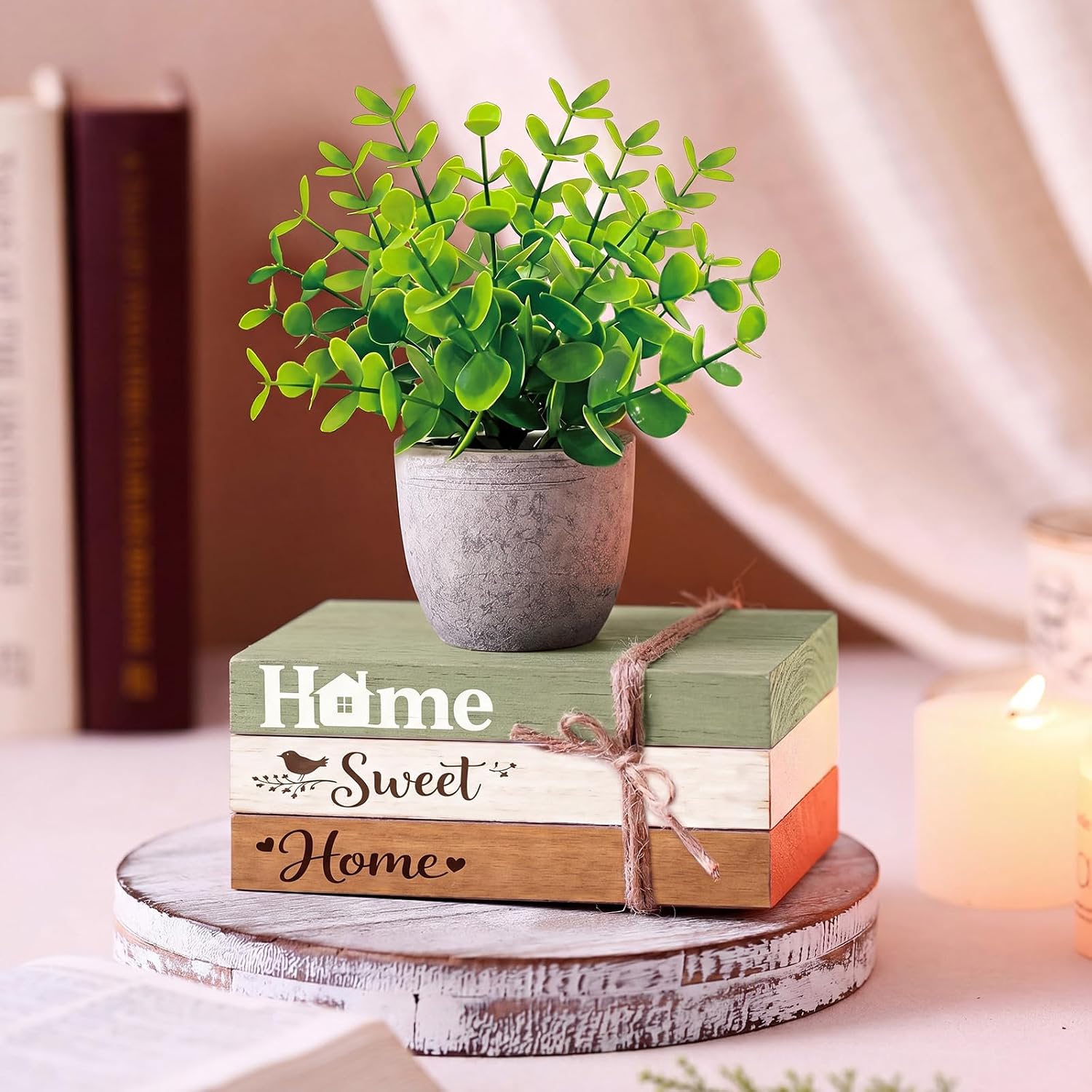 Fake Eucalyptus Pot Plant Home Sweet Home Decoration Farmhouse Tiered Tray / Classic / Set of 4