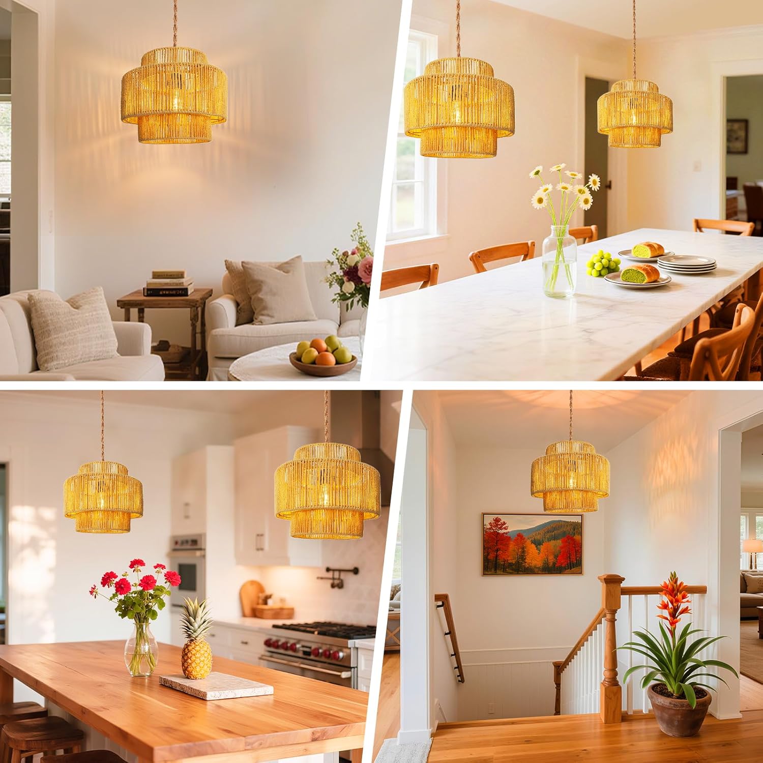 Hanging Light Ceiling Lamp Pendant Lights Rattan Hanging Lamp / 12 Inch-lantern Shade
