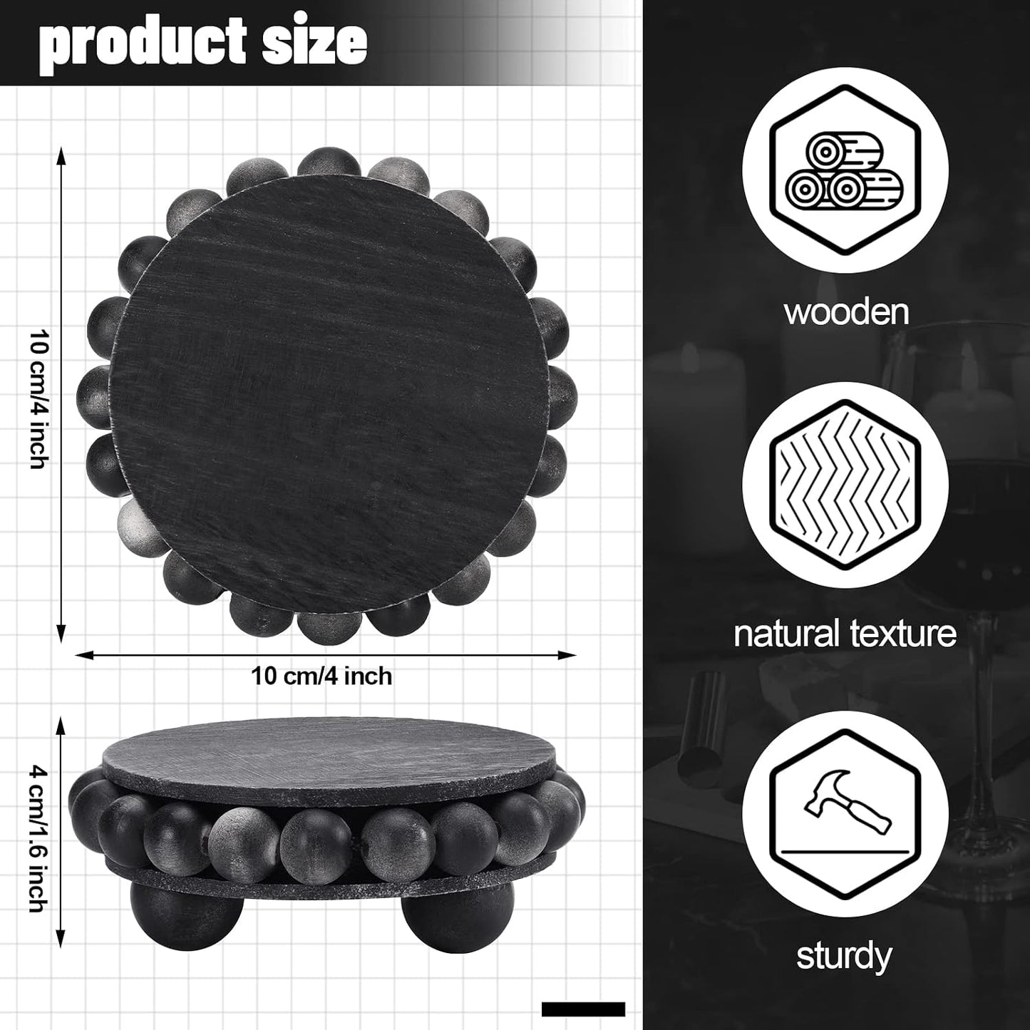 Wooden Risers for Displays Round Wood Riser Distressed Wood Risers / Black / 3.94 Inch / Set of 2