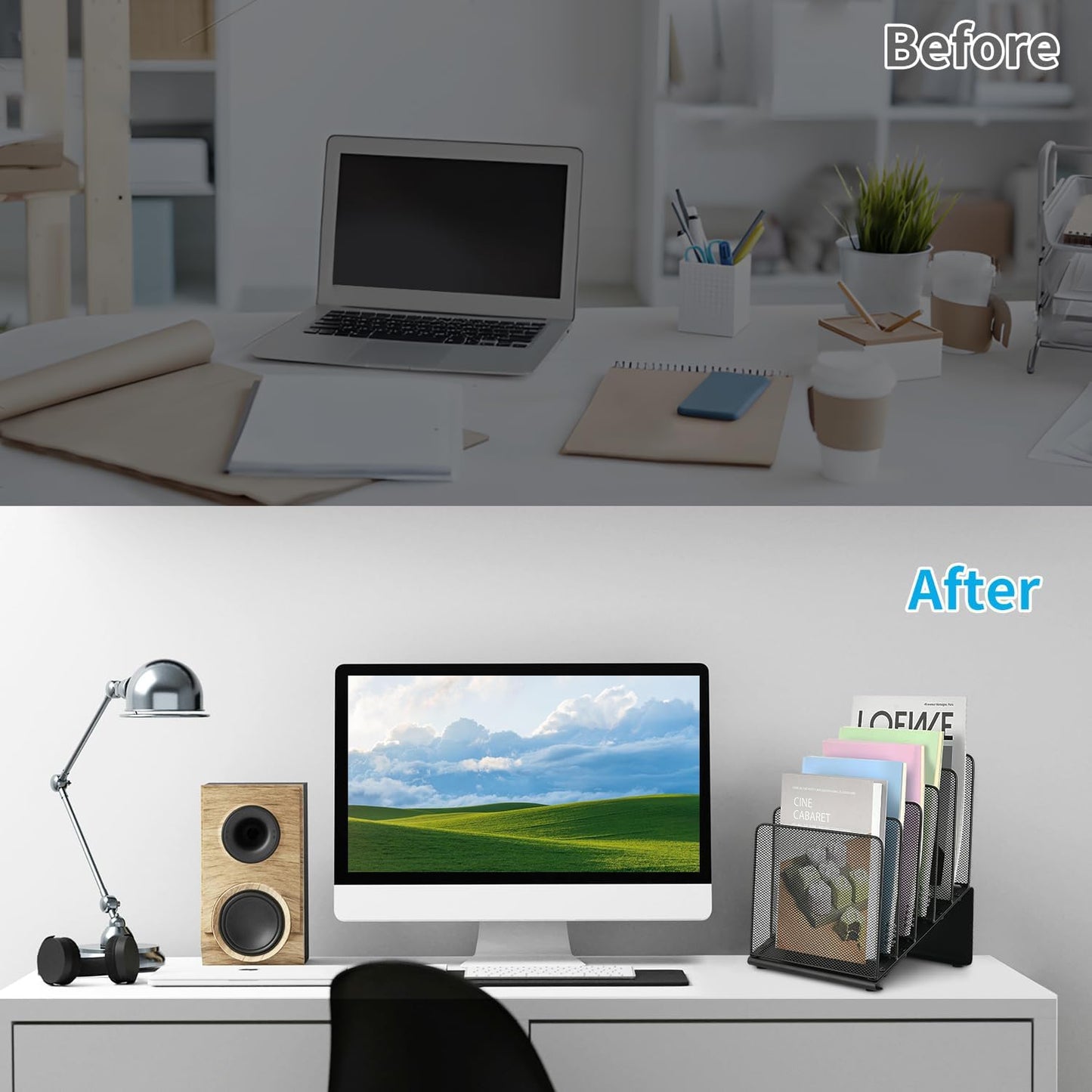 LEKETREE File Organizer for Desk, File Folder Organizer with 5-Section Vertical Rack, Suitable for Home Office Document