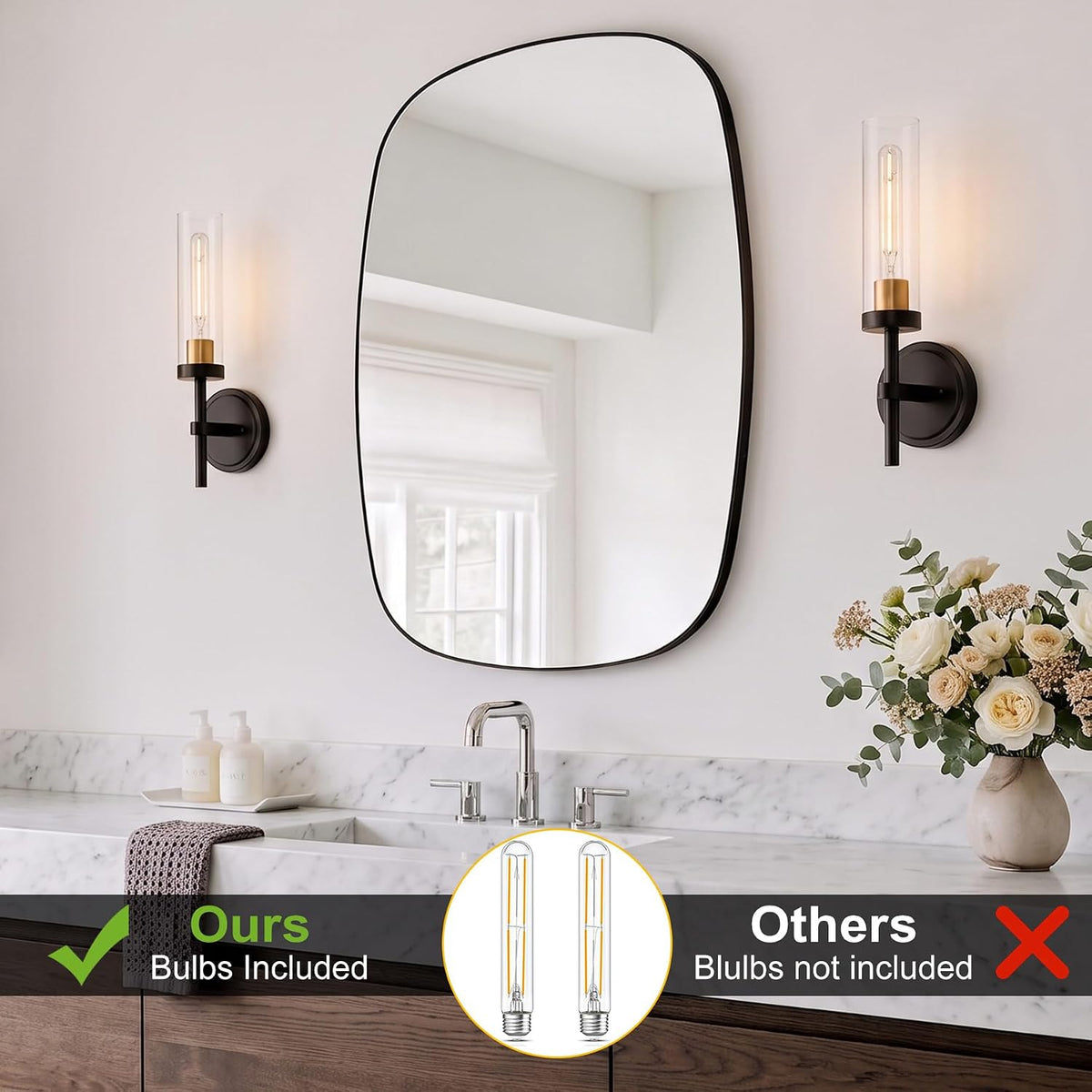Hardwired Wall Sconces Set of Two, Bathroom Vanity Sconces Wall Lighting with Clear Glass Shade, Black and Gold Modern