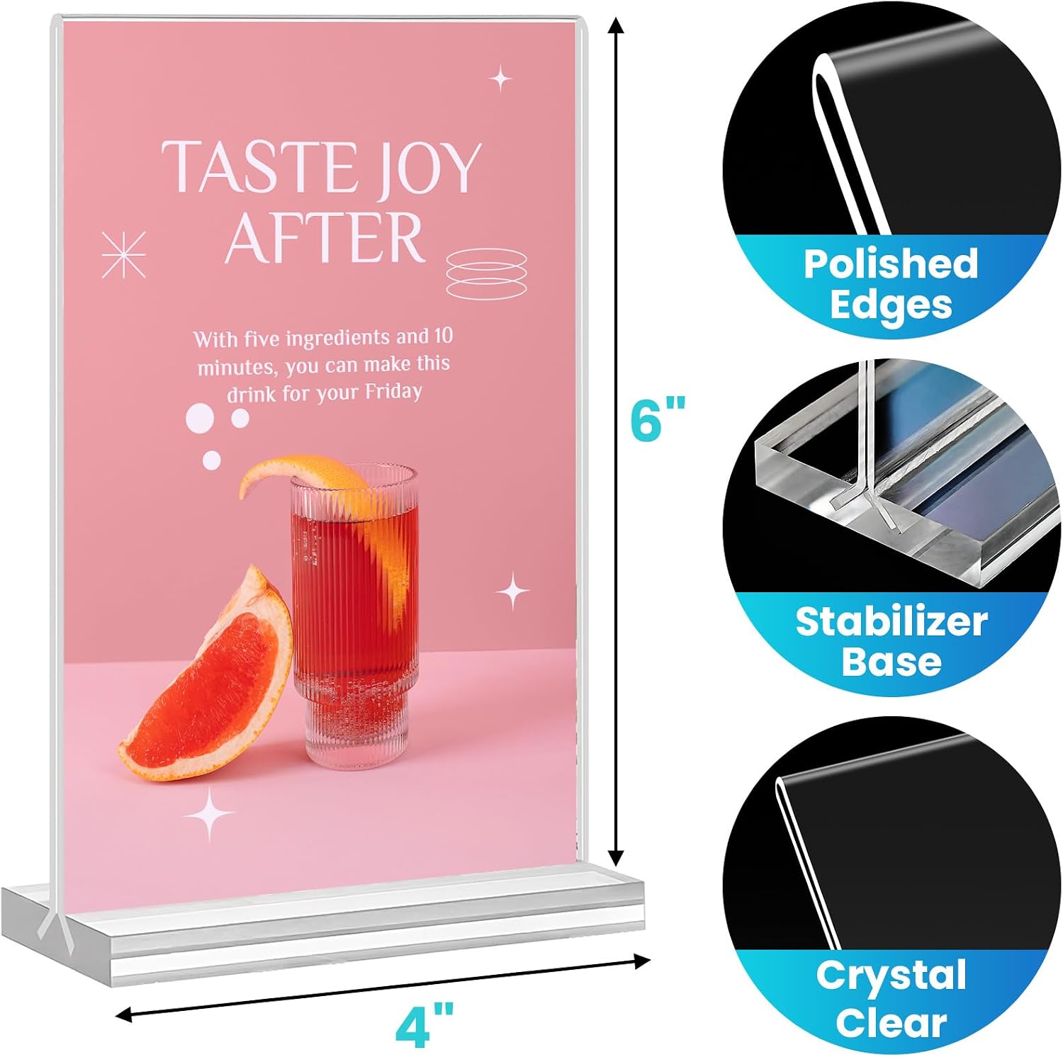 Acrylic Sign Holder / 4 x 6 / Vertical / Clear / Set of 15