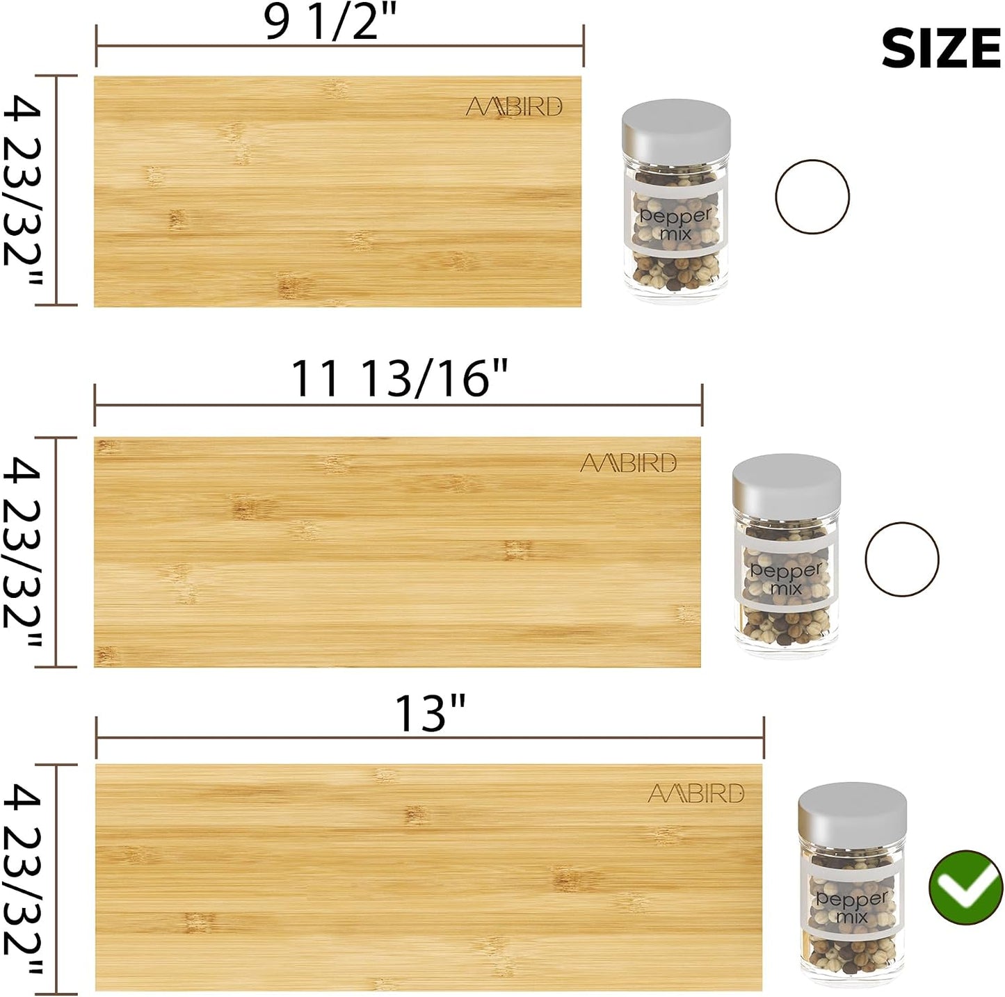 AMBIRD Bamboo Spice Drawer Organizer with Non-slip Mat, 4 Tier Jar Spice Rack Tray 13'',Seasoning Organizer for