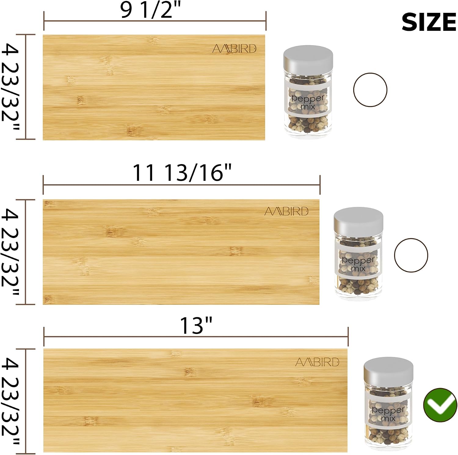 AMBIRD Bamboo Spice Drawer Organizer with Non-slip Mat, 4 Tier Jar Spice Rack Tray 13'',Seasoning Organizer for