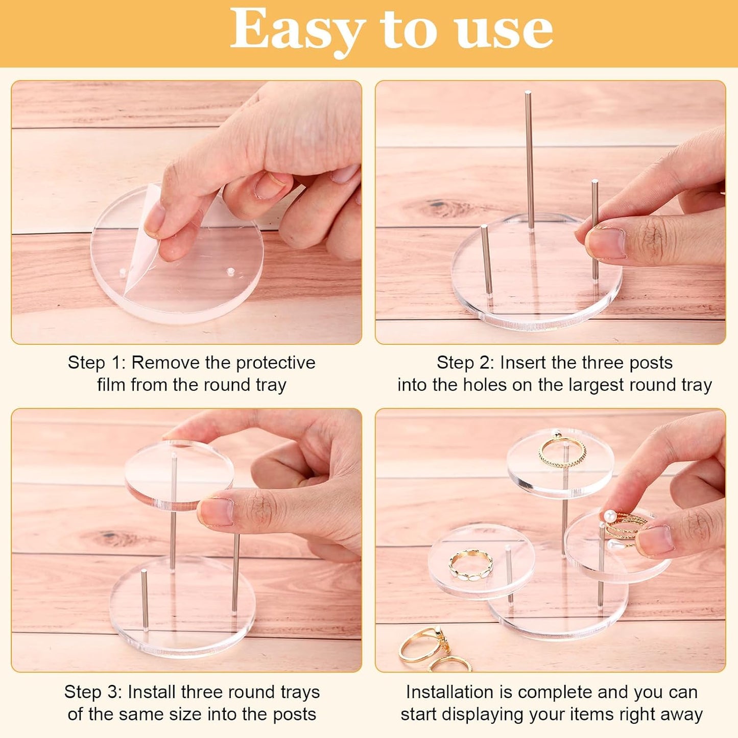 Round Acrylic Display Riser Stands for Small Items 3 Tier Jewelry Display Stands / Clear / Set of 8