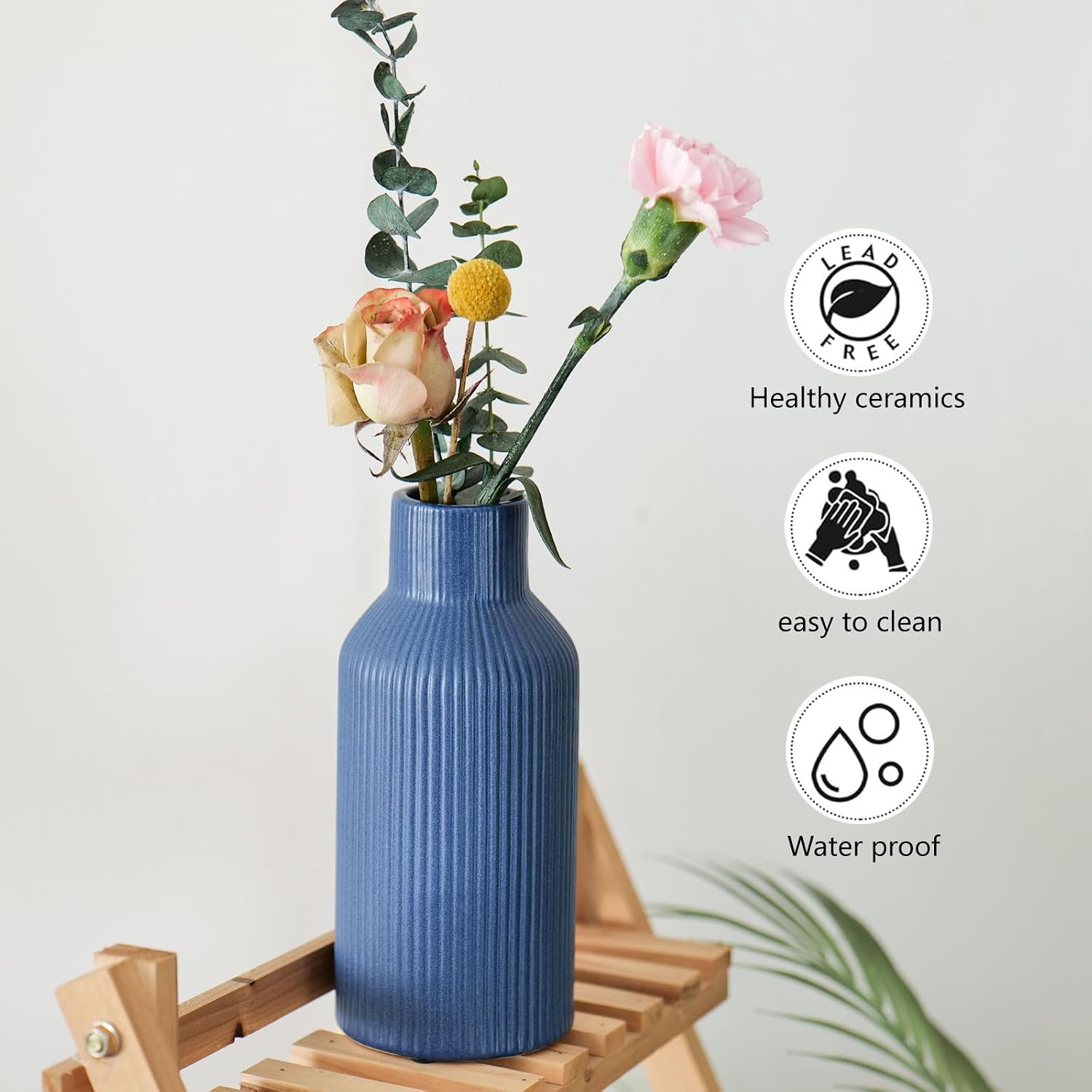 Bohemian Ceramic Vase / Blue / 8in