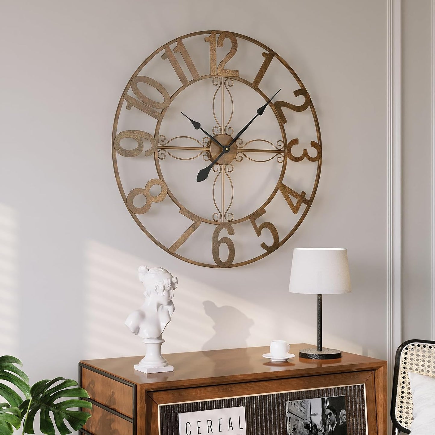 Cuspin 30 Inch Large Wall Clock Bronze Rustic Metal Decorative Clock | Battery operated, Arabic numerals, silent non
