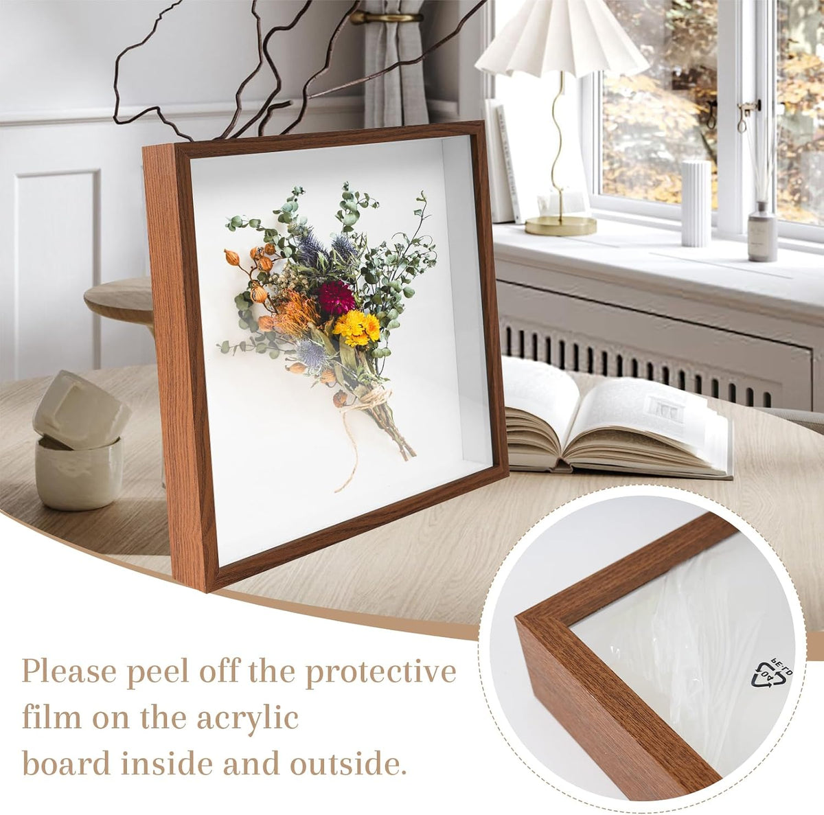 2 Pack 12x12 Shadow Box Frame Deep Shadow Boxes Display Cases with Stand | Wood Shadowbox Display on Tabletop or Wall