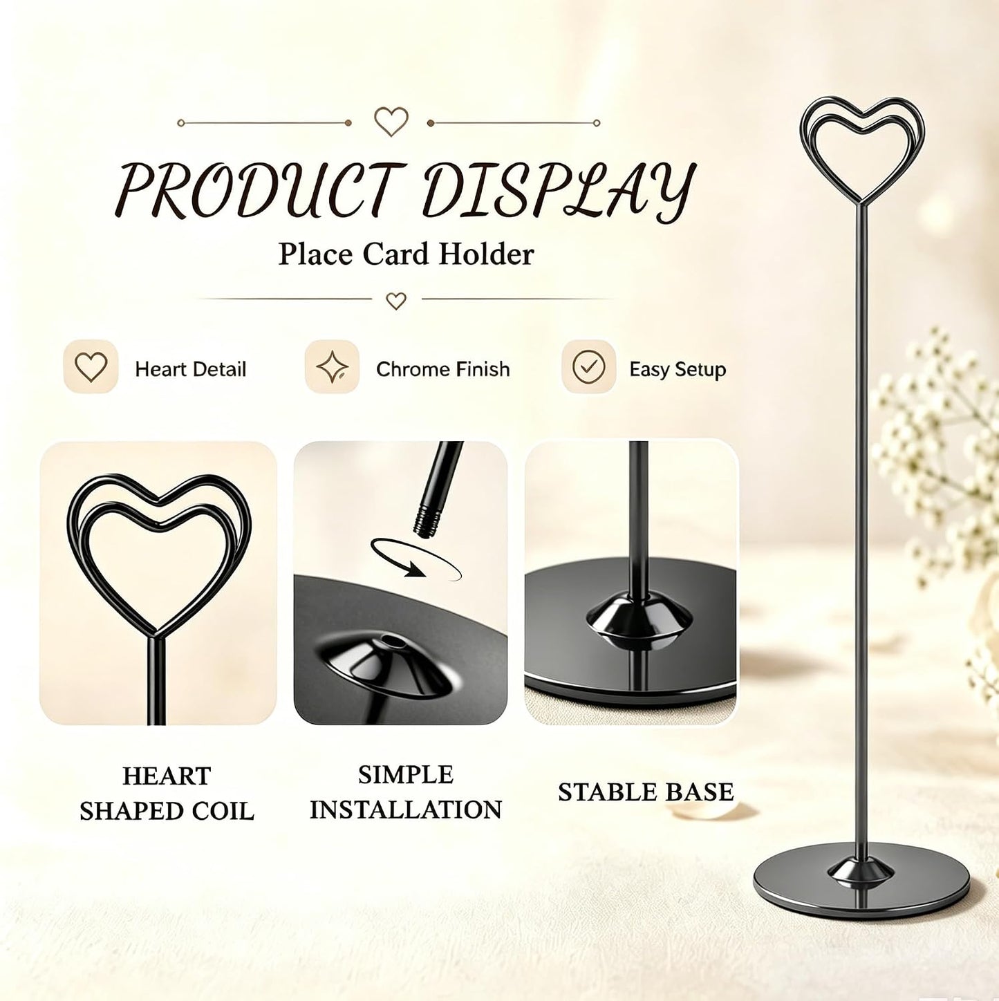 Urban Deco 16PK Heart Table Number Holders Place Card Holders 12 Inch Table Card Holders Steel Card Holders for Photos
