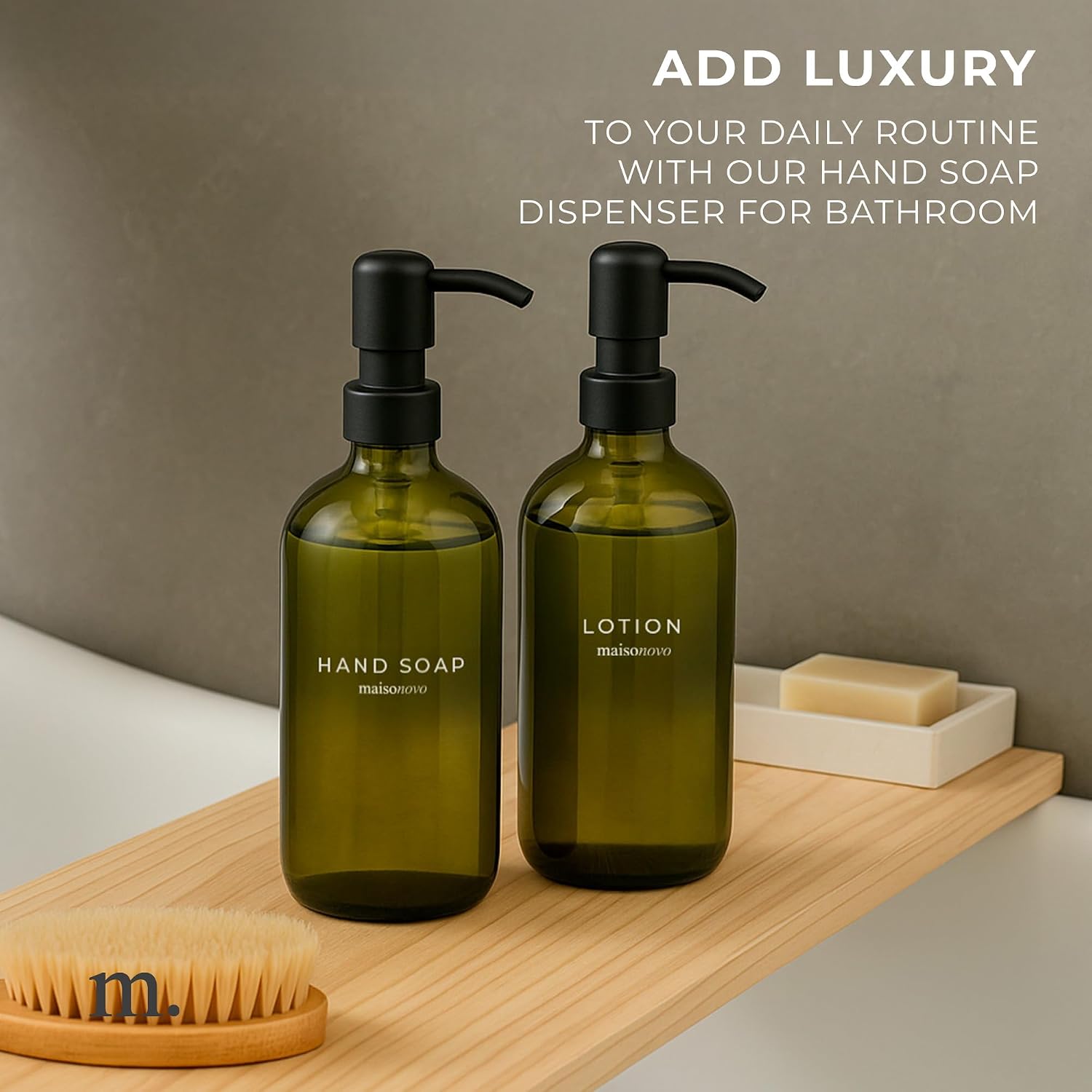 MaisoNovo Soap Dispenser 2-Piece Set | 16.9oz Green Bottles with Black Plastic Pumps