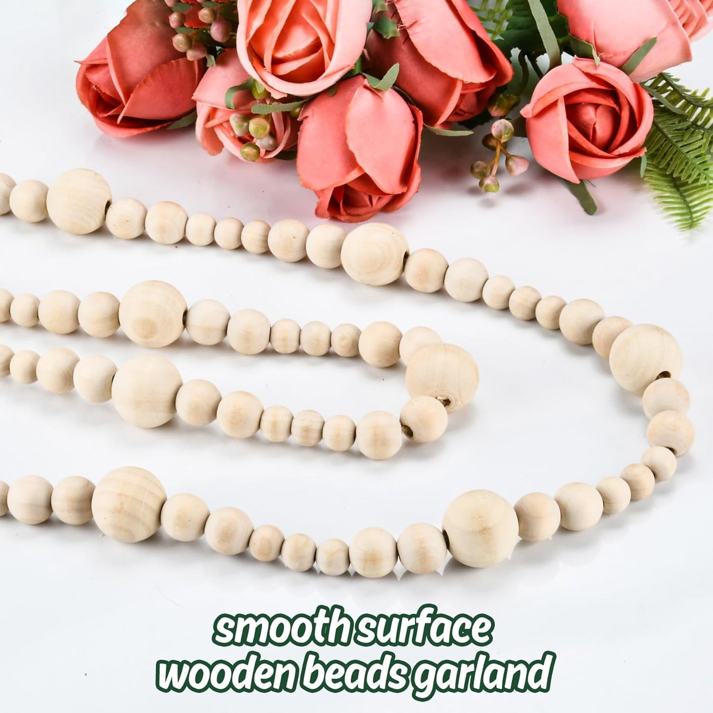 Wood Beads Garland Christmas / Natural Color / Set of 2