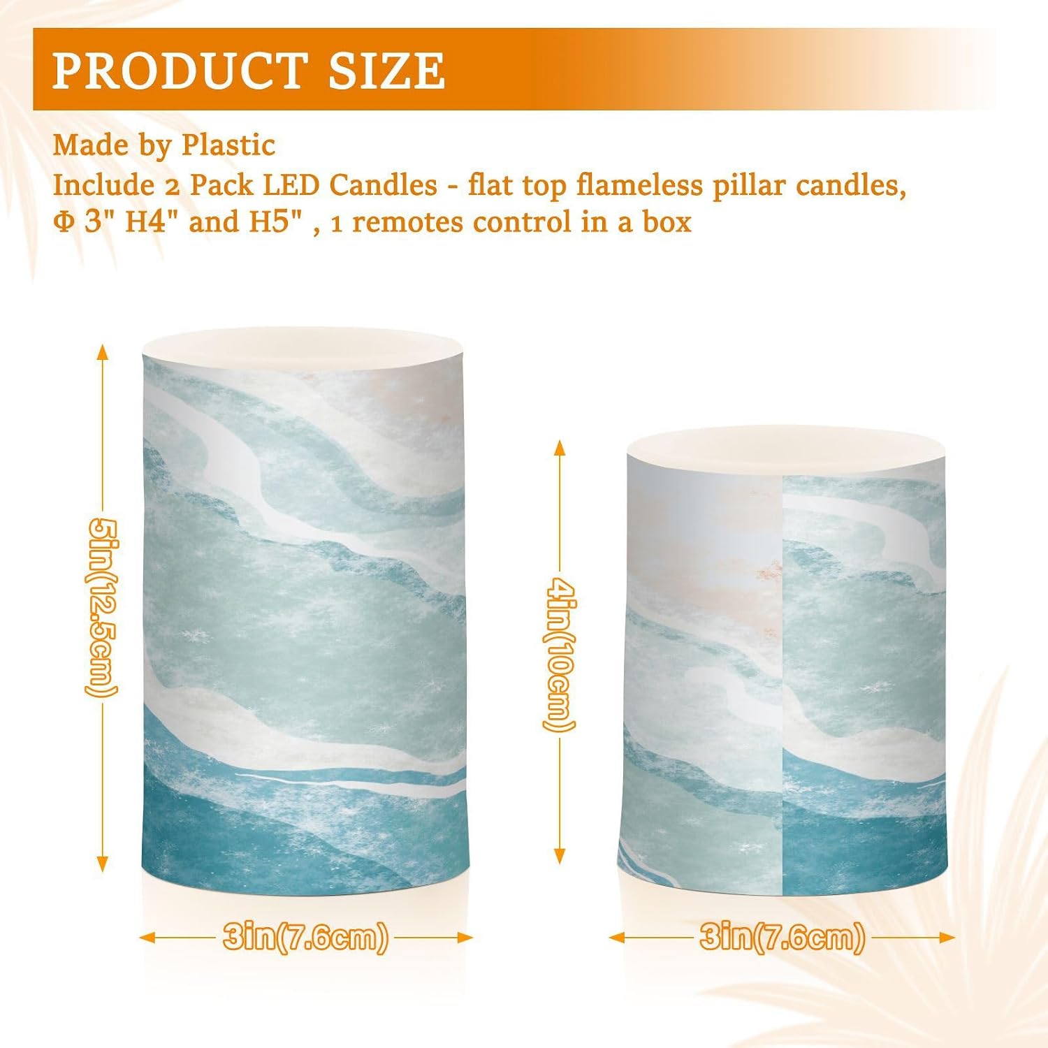 Flickering Flameless Candles, Bohemian Beach LED Candles with Remote Timer, Set of 2 Battery Operated Candle for