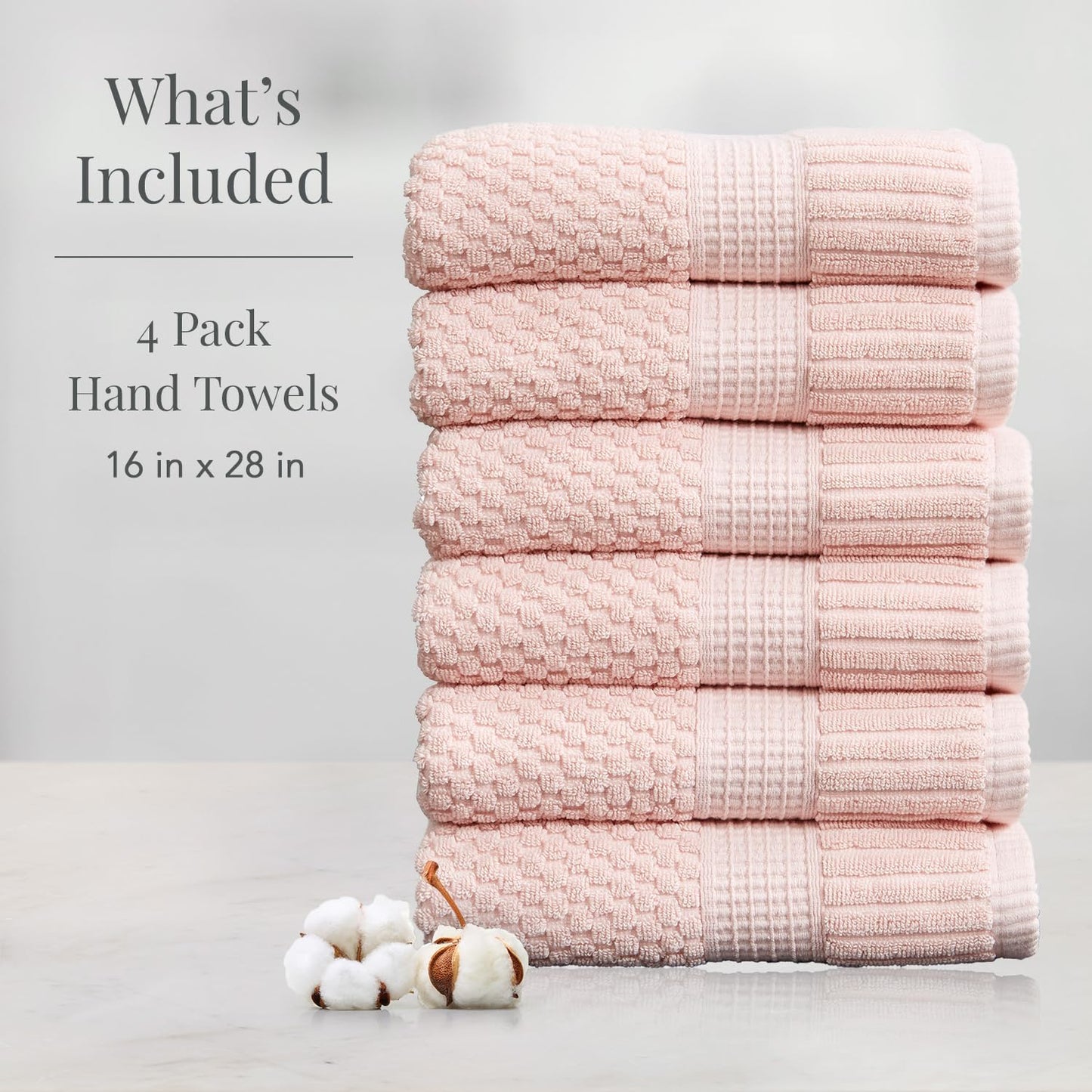 NY Loft 100% Cotton 6-Pack Hand Towel Set | Pink | Oeko-TEX | Quick-Dry | Six 16" x 28" Hand Towels | Super Absorbent