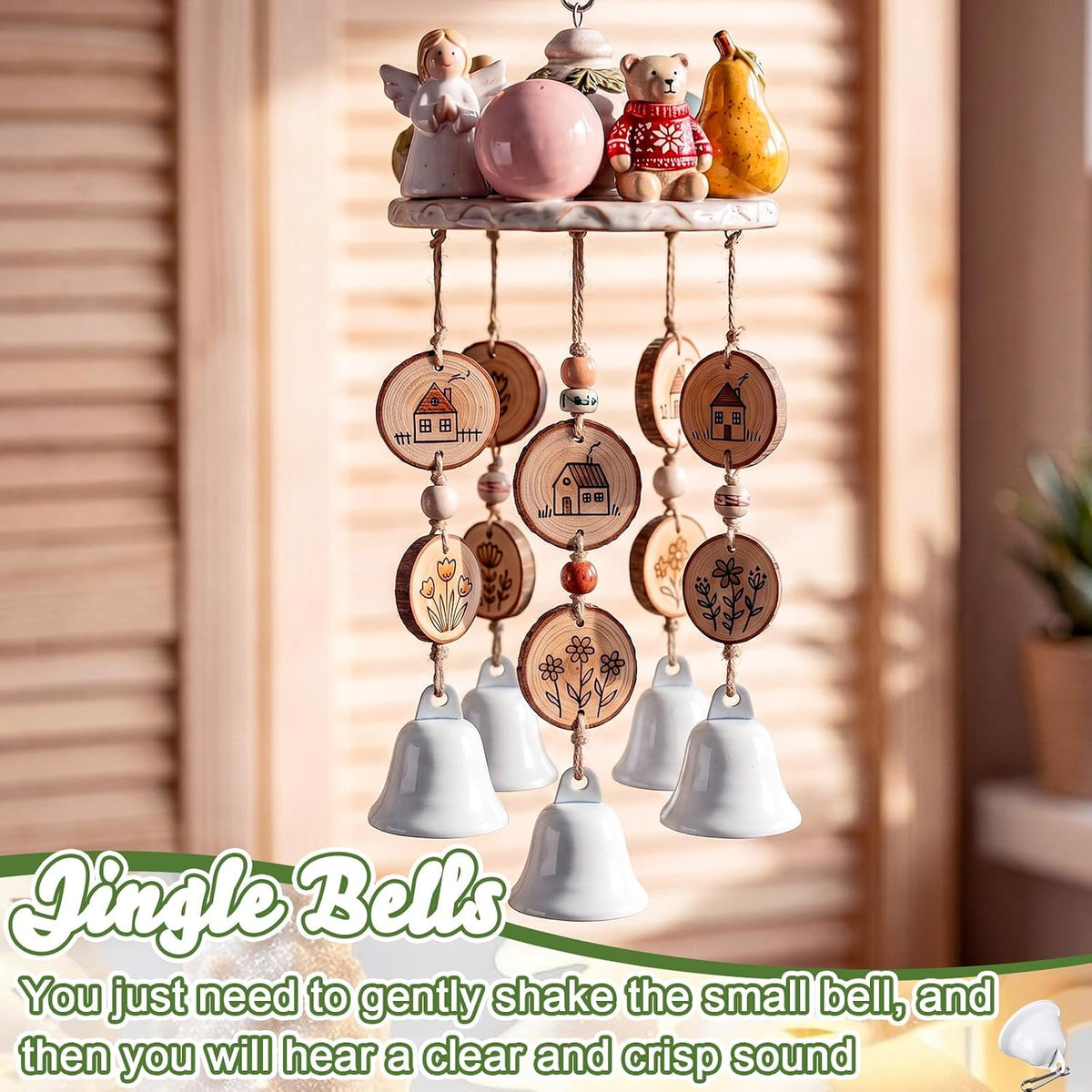 Gejoy 60 Pieces Small Brass Bells with Spring Hooks,White | Vintage Mini for Wind Chimes, Dog Training Doorbell