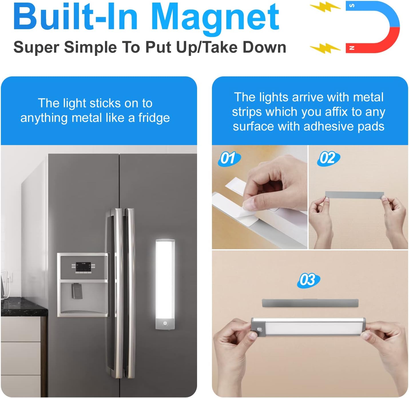 RXWLKJ 30-LED Under Cabinet Lights,USB Rechargeable Kitchen Night Light,Battery Operated Counter Closet