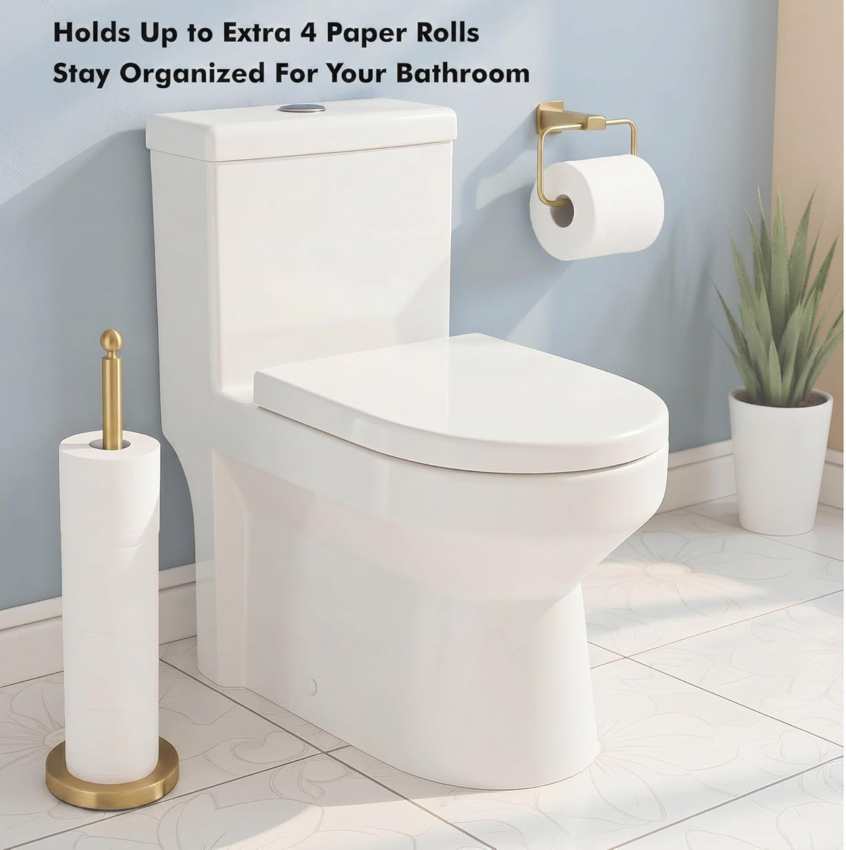 Toilet Paper Holder (with Reserve Function) Free Standing, Spare Toilet Paper Roll Storage Stand for Bathroom (Brushed
