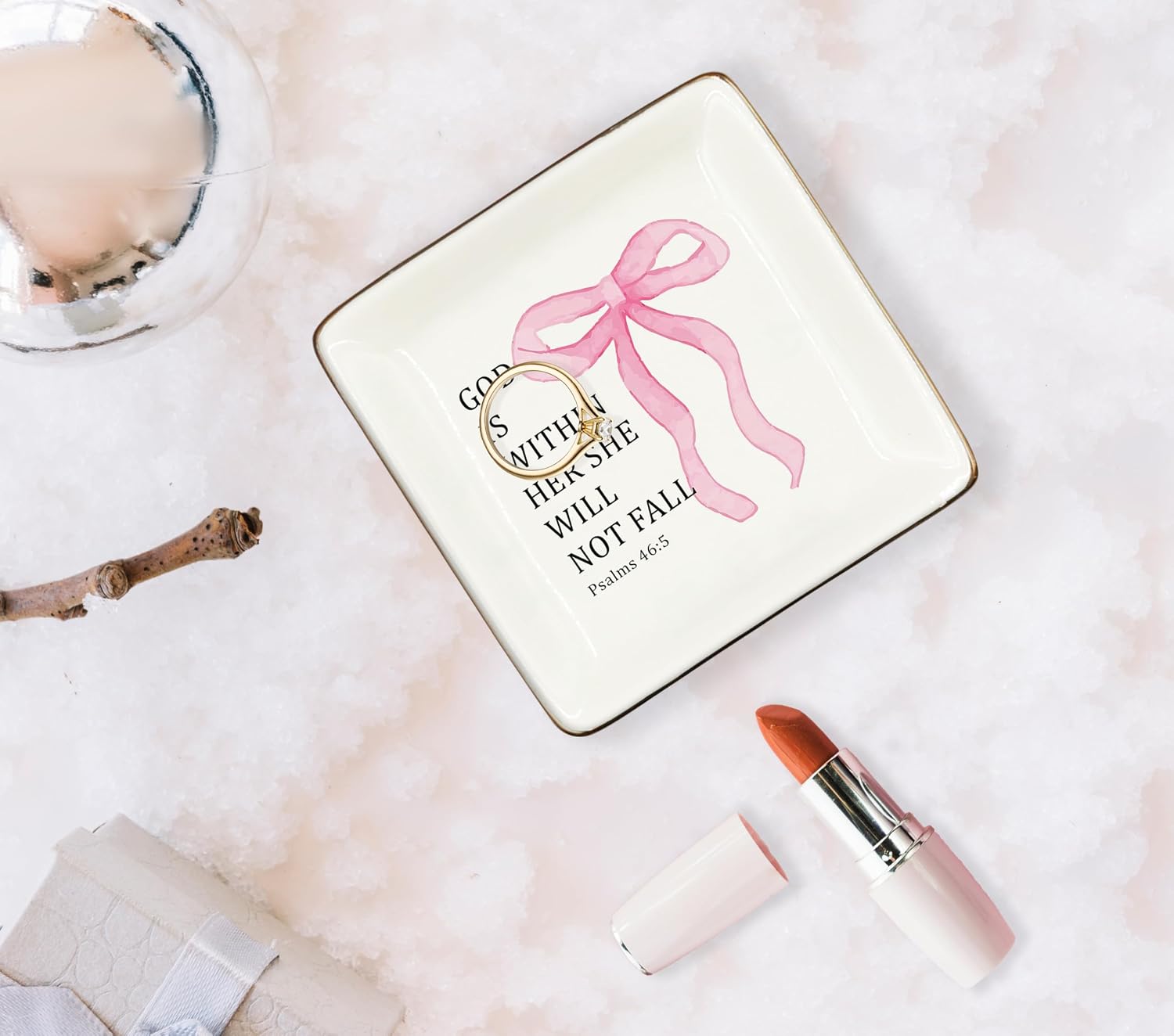 Coquette Pink Bow Christian Ceramic Jewelry Tray Dish / Pink 4