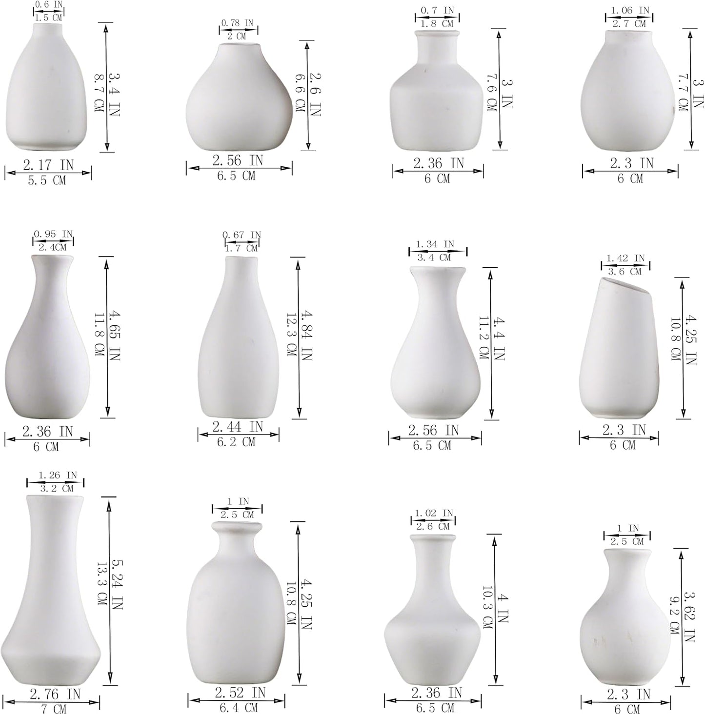 Small Ceramic Vase in Bulk / White Bud Vases / Set of 12