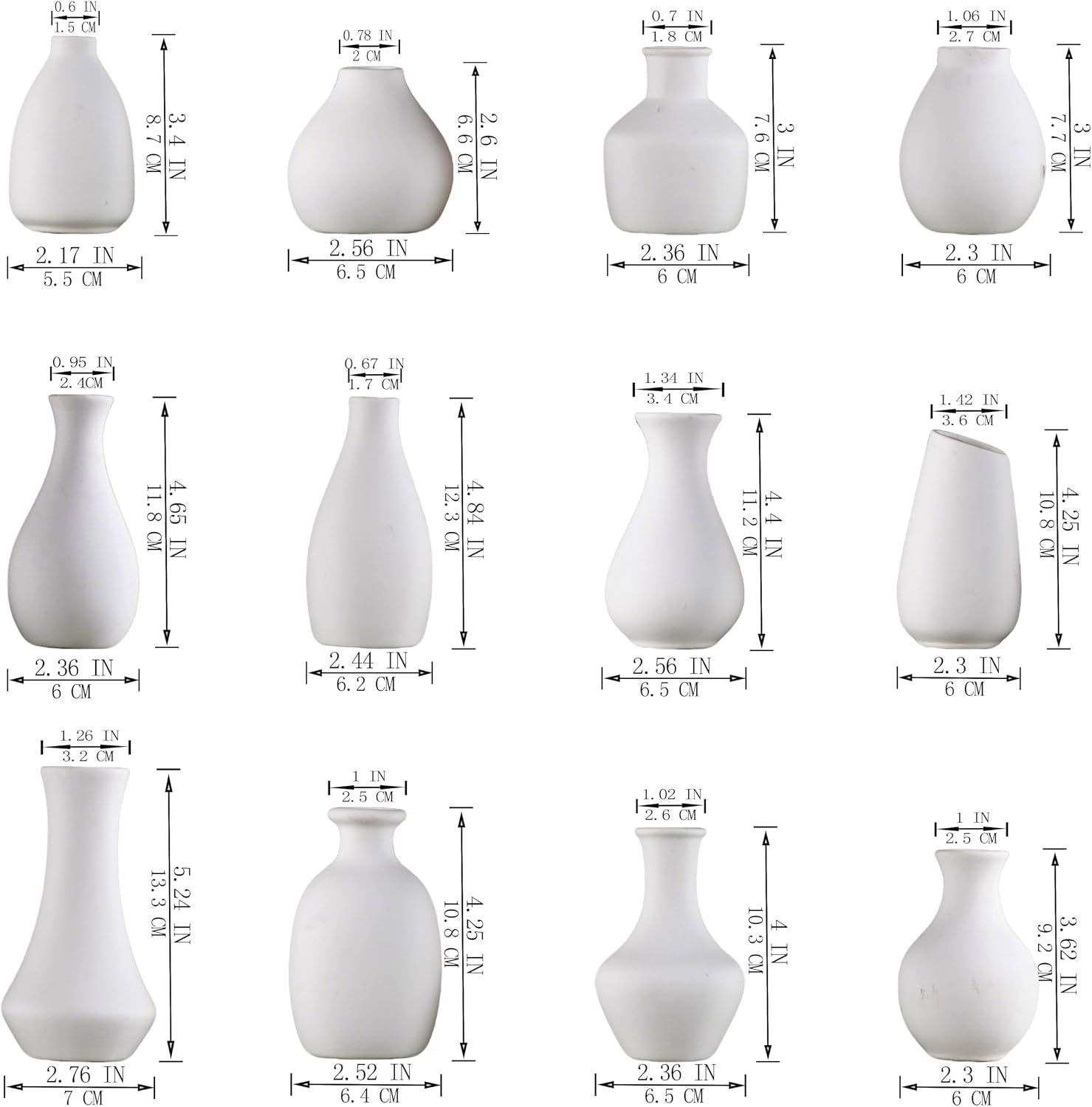 Small Ceramic Vase in Bulk / White Bud Vases / Set of 12
