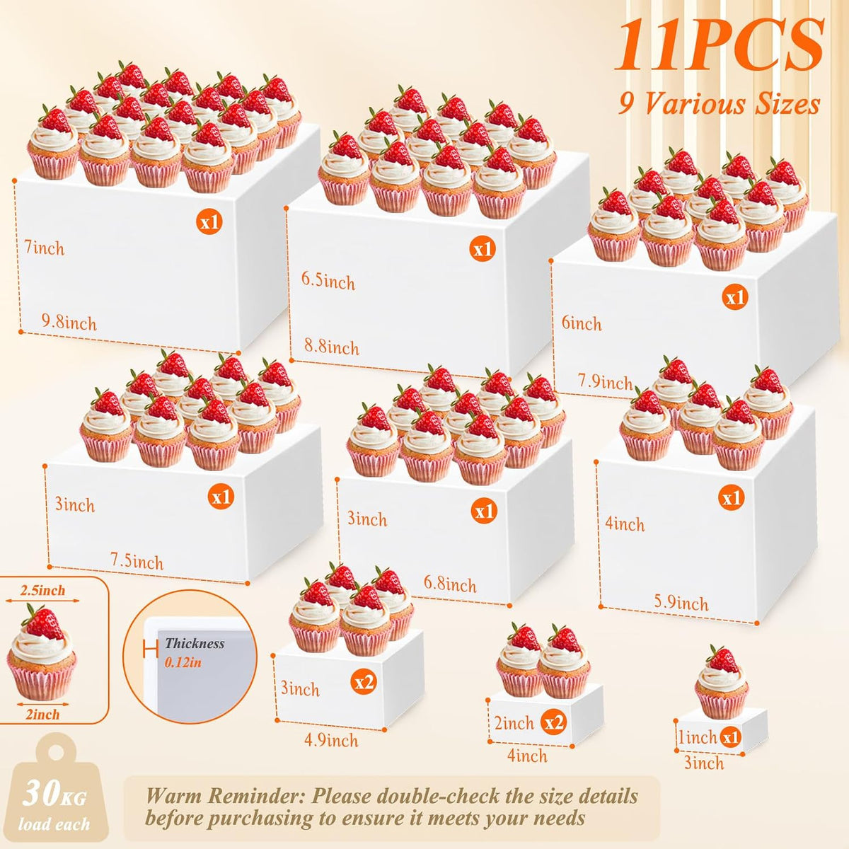 11 Pcs White Acrylic Buffet Risers and Stand with Mini Table Sign and Maker | Food Riser for Buffet Table Display Stand