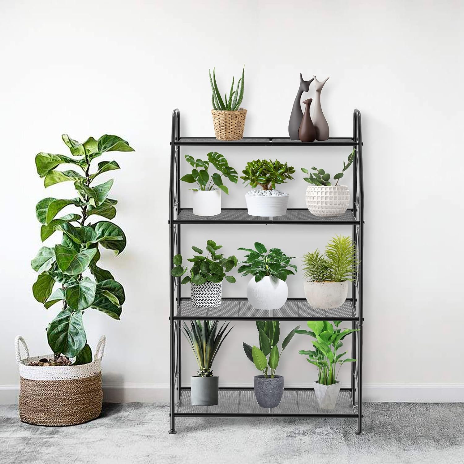 VyGrow Plant Stand, 4 Tier Plant Shelf for Indoor Outdoor, Heavy Duty Metal Tall Plant Stands Holder Rack for Living