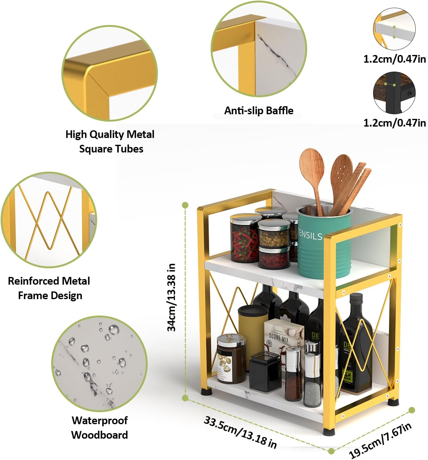 Aduanbang Coffee Bar Accessories Organizer, 2 Tier Wooden Kitchen Counter Shelf, Coffee Organizer Station for