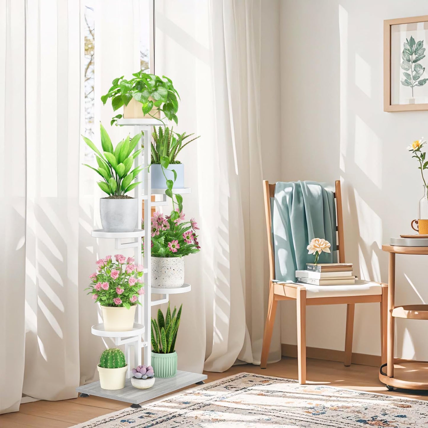 LASZOLA Plant Stand Tall Flower Holder for Indoor Corner, 5 Tier White | Sturdy Multi Level Planter Shelf, Plant Pot