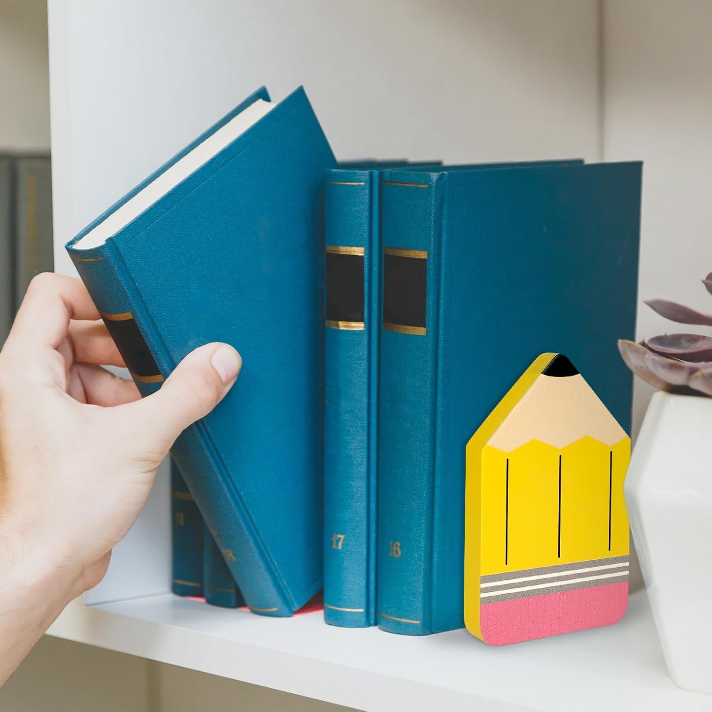 Pencil Wood Bookends Back to School Pencil Wooden Book Stands Non Skid Book / Yellow / Set of 2