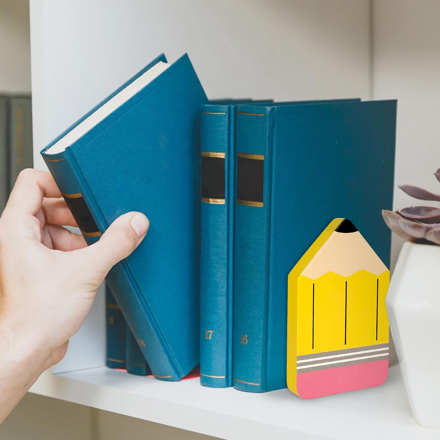 Pencil Wood Bookends Back to School Pencil Wooden Book Stands Non Skid Book / Yellow / Set of 2