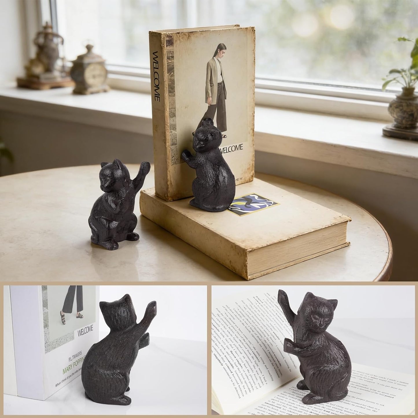 Decorative Cat Bookends / Black