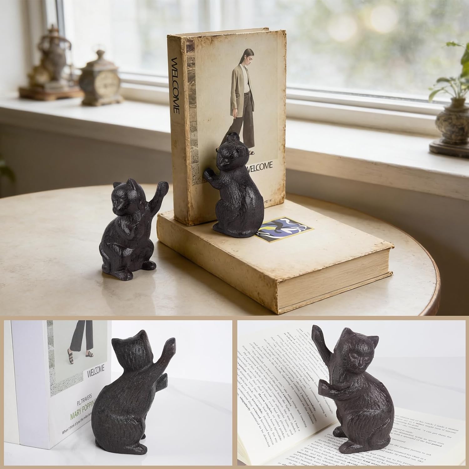 Decorative Cat Bookends / Black
