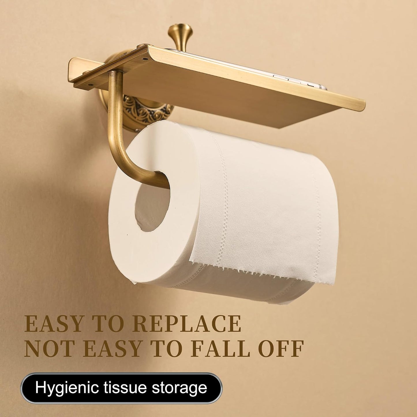 Wall Mounted Bathroom Toilet Paper Holder with Storage,Roll Tissue Holder Antique Brass Pattern Carving,Brushed Bronze