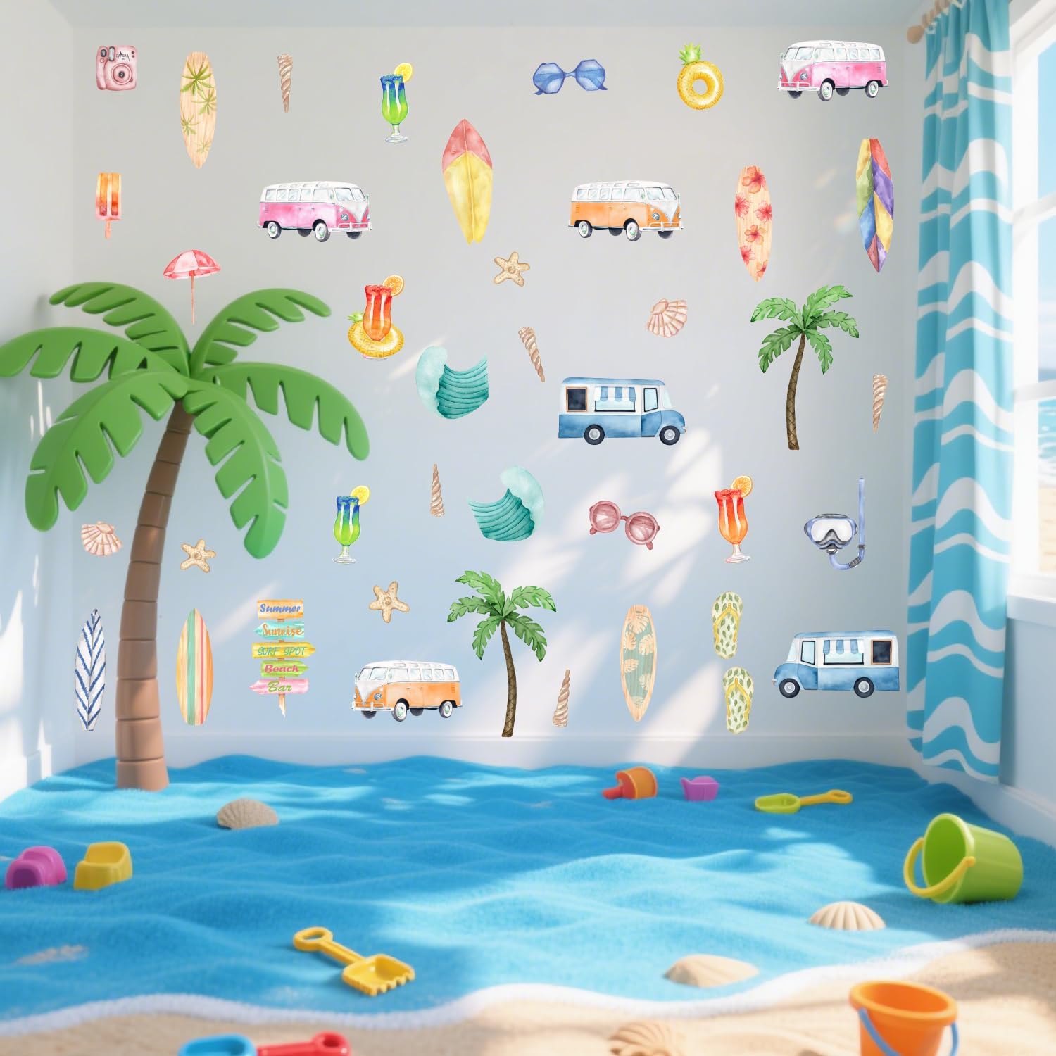 Watercolor Wall Decal / Summer Surfing