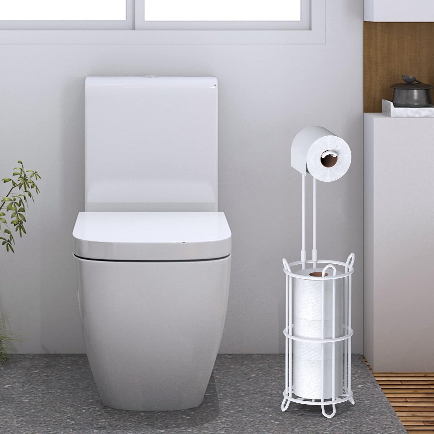 Meangood Toilet Paper Holder Stand and Tissue Paper Roll Dispenser for 4 Mega Rolls, Bathroom Free Standing Tissue Roll