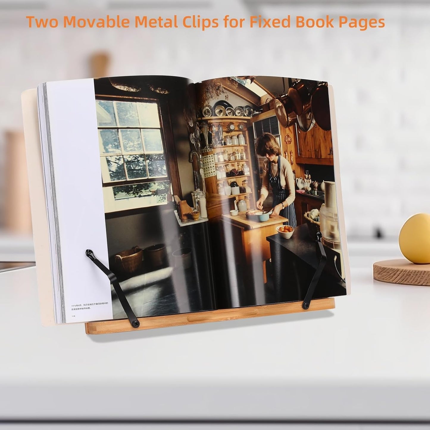 MEGREZ Foldable Bamboo Book Stand Adjustable Cookbook Reading Holder | anti-slip, lightweight, foldable flat storage