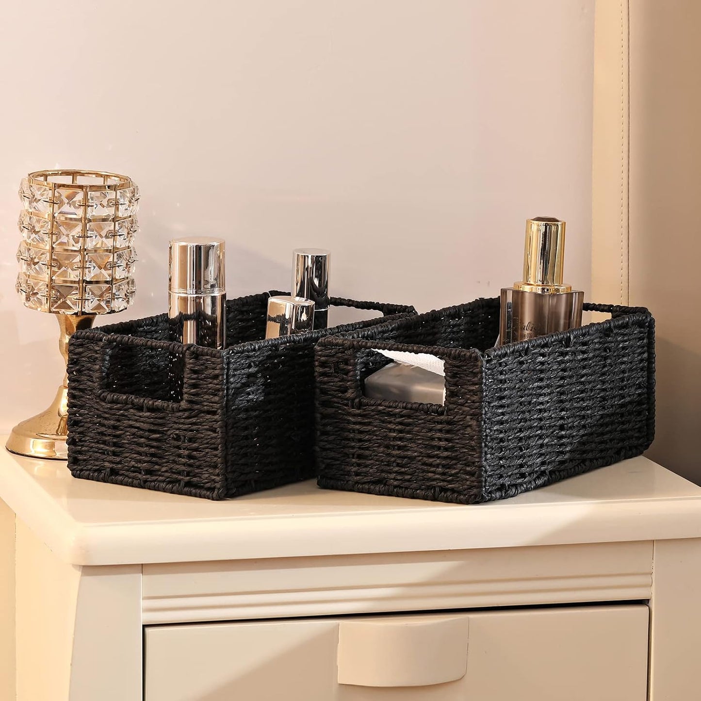 Wicker Storage Basket / Black / 11.2"D x 6.1"W x 4.8"H / Set of 2