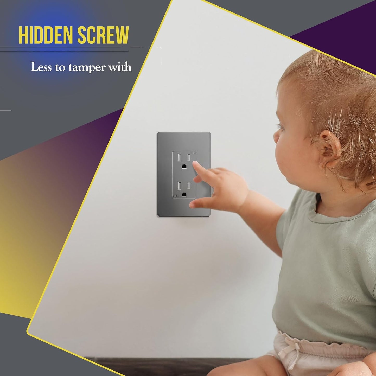 ENERLITES 1-Gang Gray Screwless Decorator Wall Plate Outlet Cover, 10 Pack | Size 4.68" x 2.93", Fits light