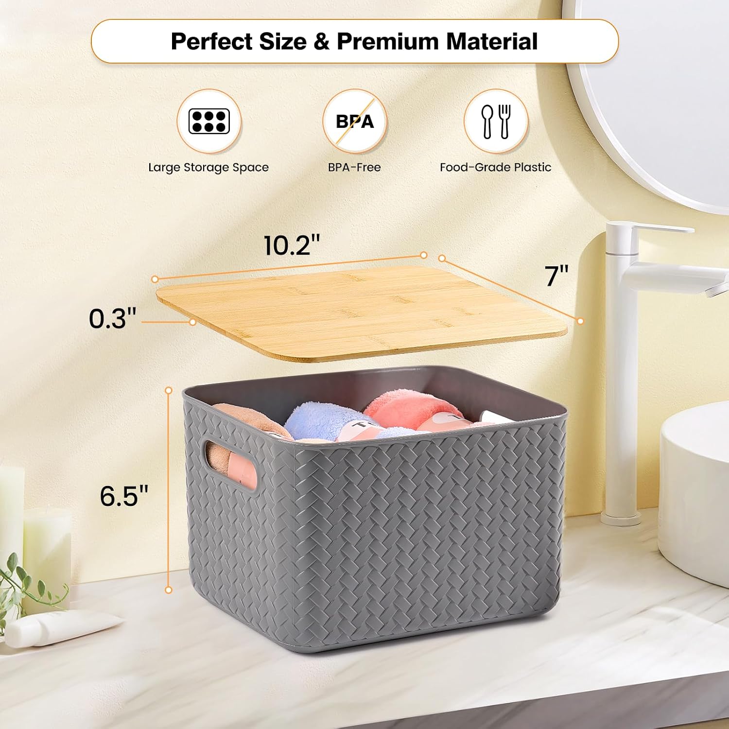 4 Packs Storage Bins / Gray