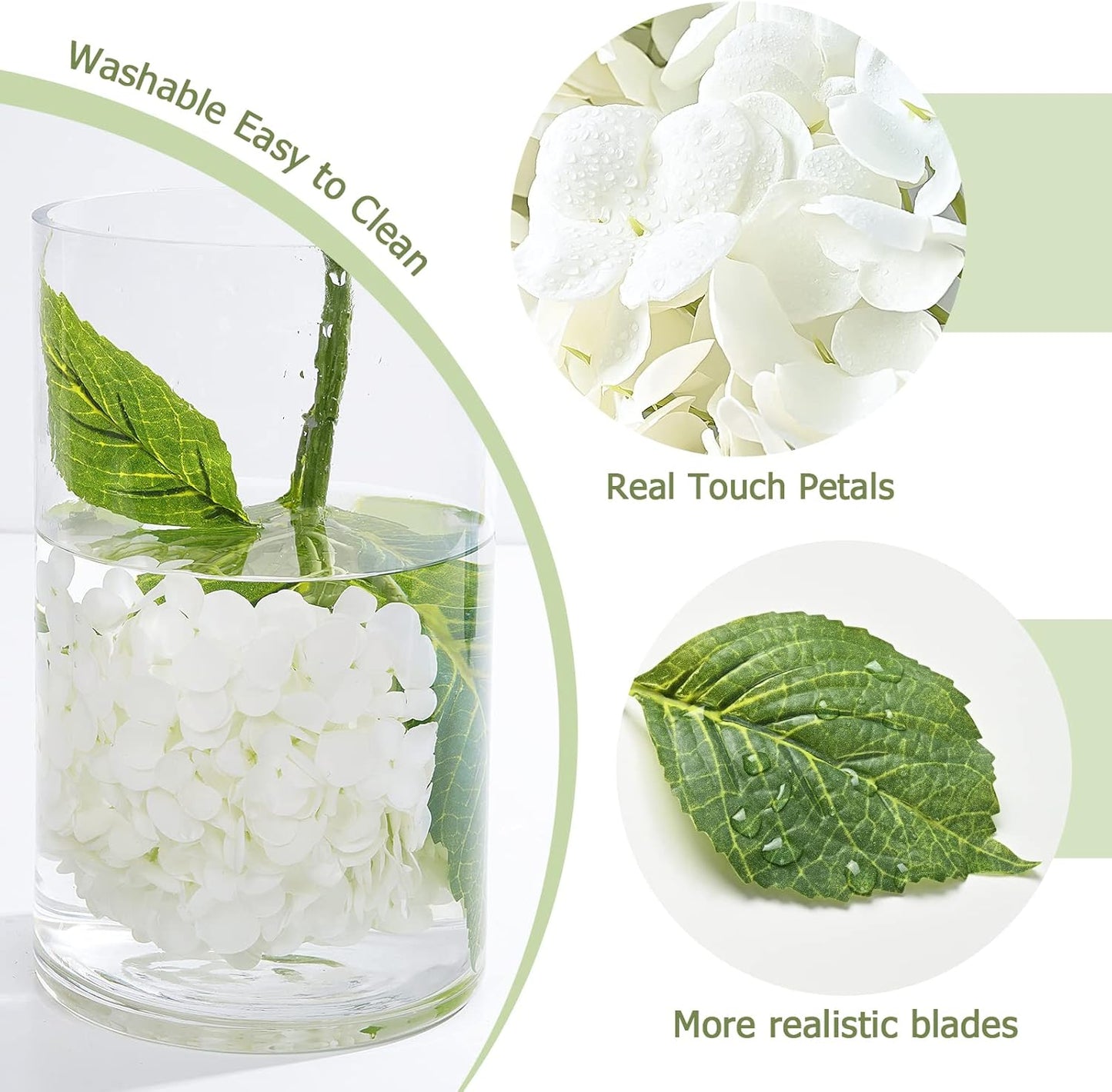 Full Latex Faux Hydrangea Flowers / White / Set of 3
