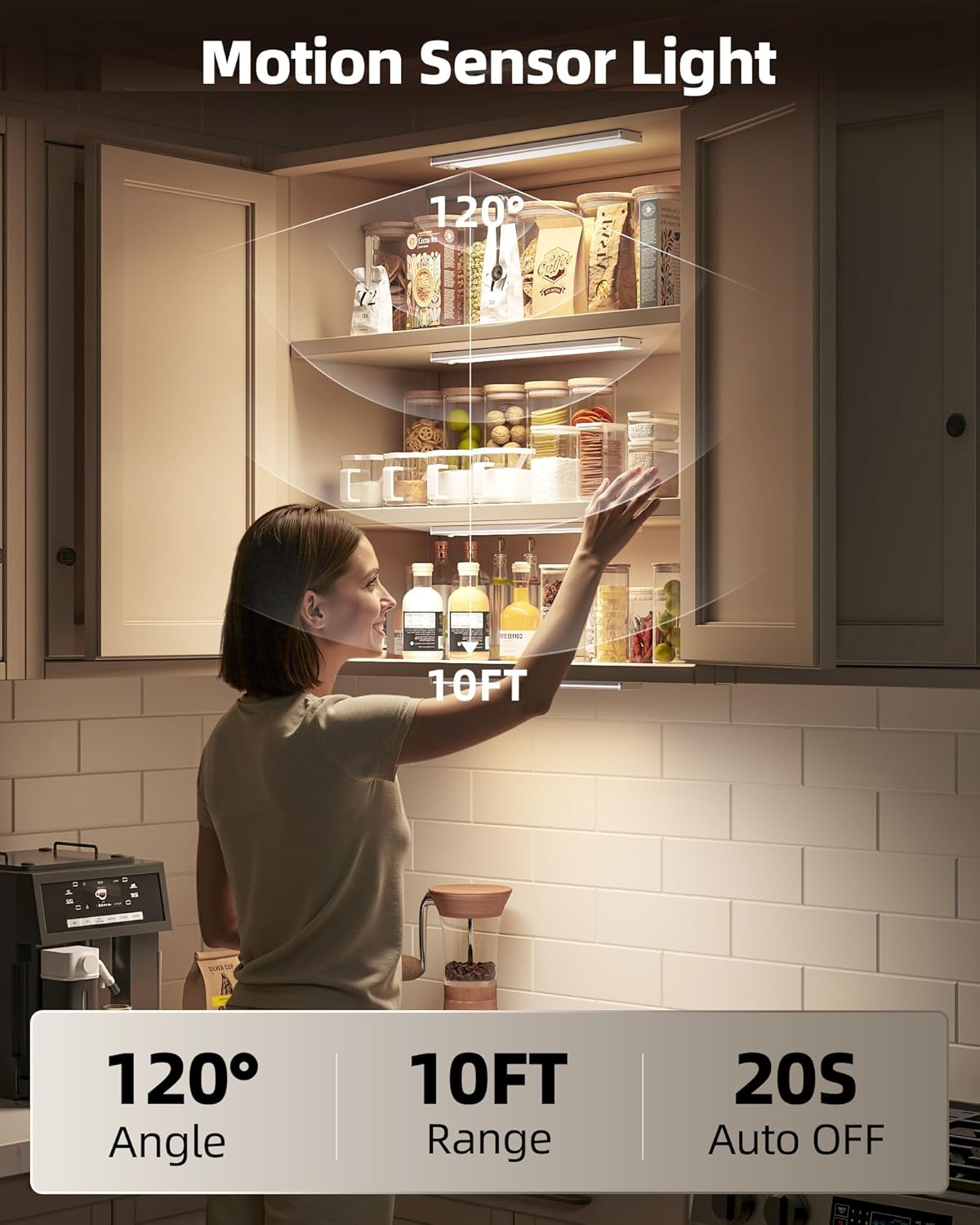 12inch Under Cabinet Lighting with Remote, 2400mAh Rechargeable Motion Sensor Light Indoor, Wireless Closet Lights