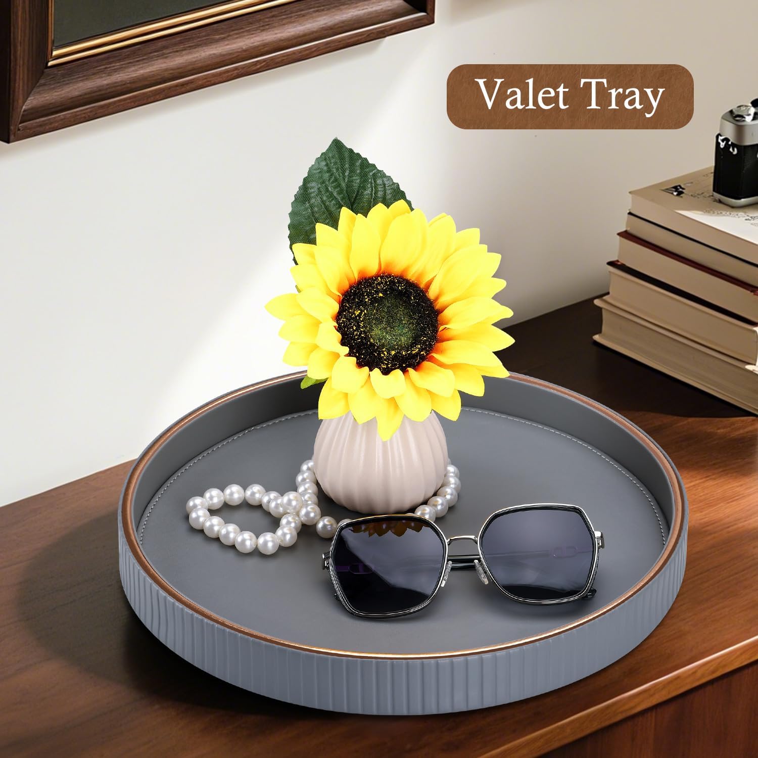 12" Round Coffee Table Tray / Gray