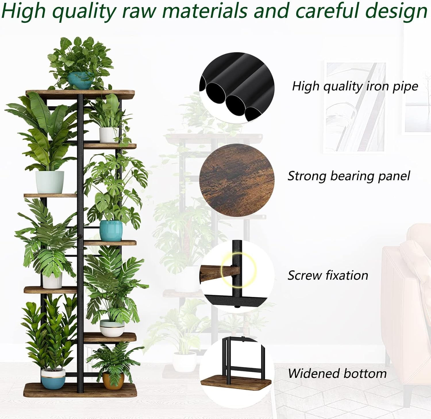 LINZINAR Plant Stand Indoor 7 Tier Metal Corner Tall Flower Shelf | Plant Rack for Multiple Plants, Tiered Flower Plant