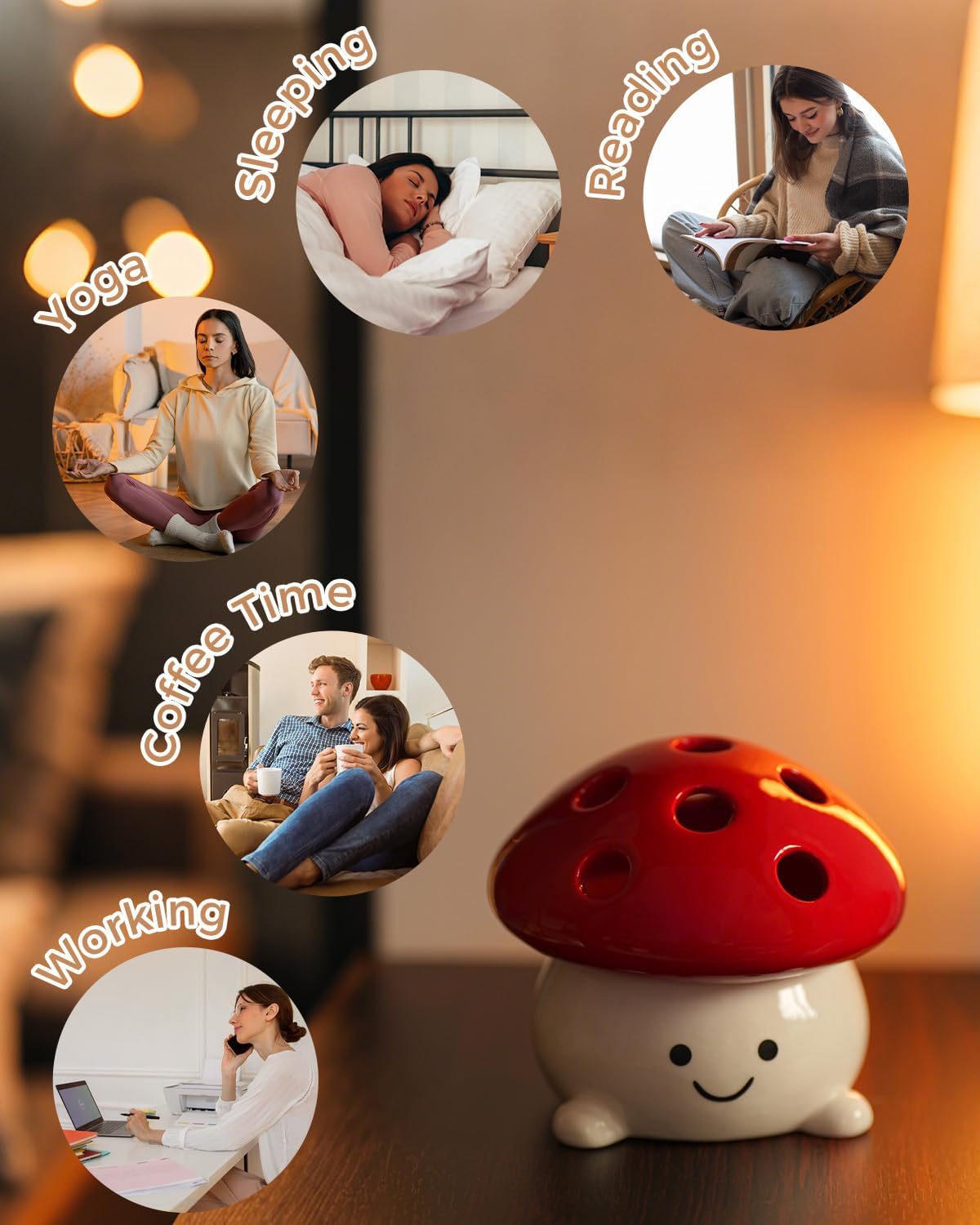Smily Face Incense Cone Holder Mushroom Incense Cone Burner Unique Gifts for Women Men
