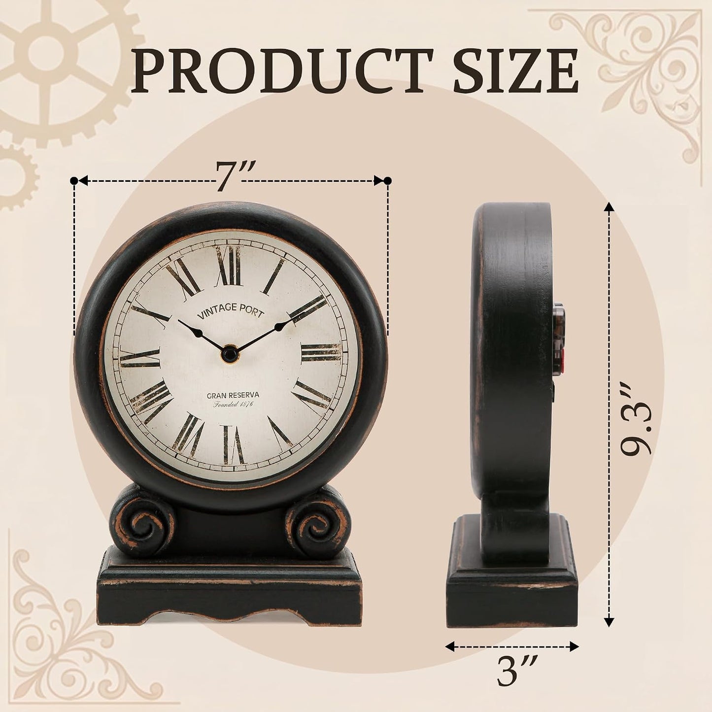 NIKKY HOME Mantel Clock, Silent-Non-Ticking Battery-Operated Home Decor | Retro Wooden Table Clocks for Living Room