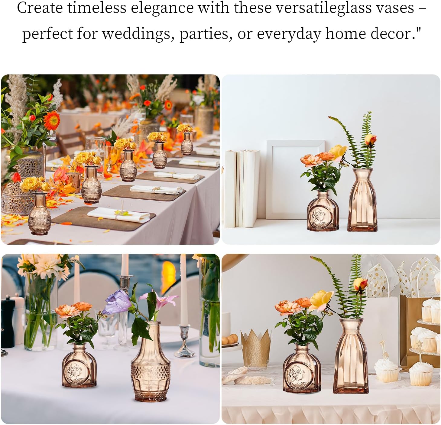Crystal Vintage Vase Set / Amber / Set of 16