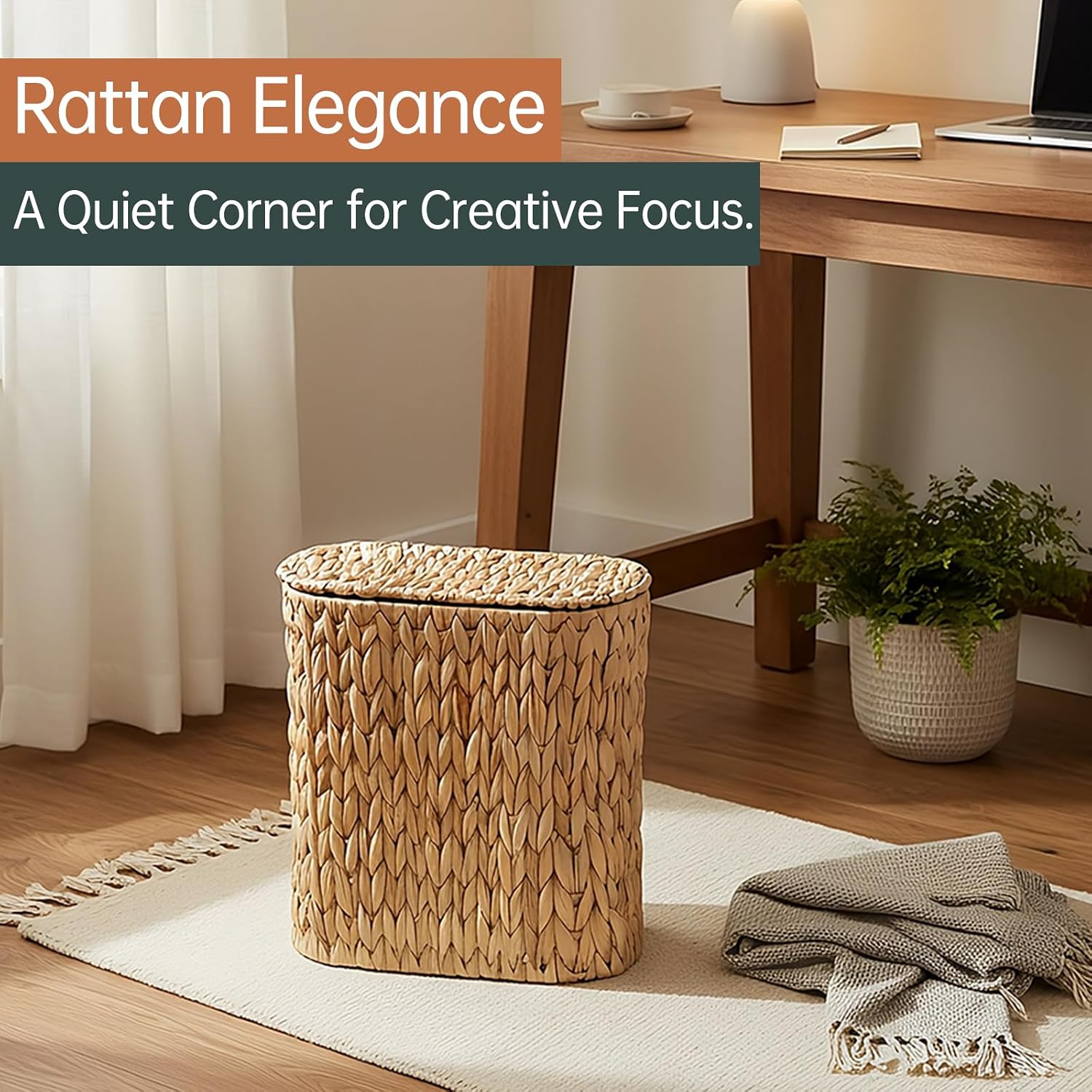 Narrow Rattan Waste Basket / 3 Gallon